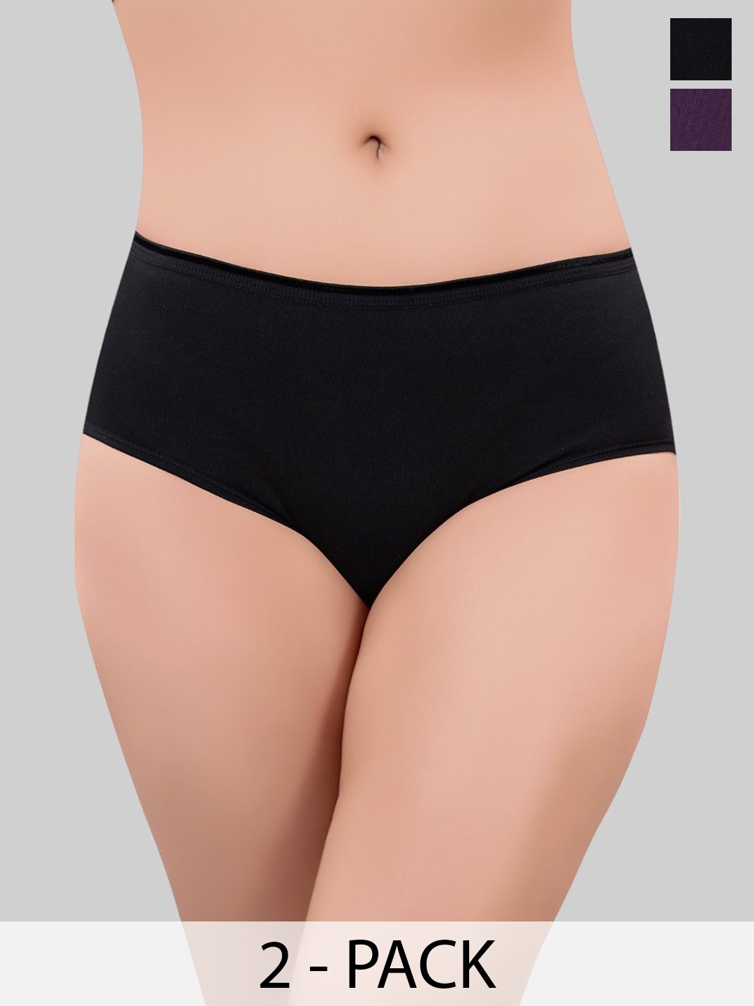 

PLUMBURY Pack of 2 Mid-Rise Hipster Briefs, Black
