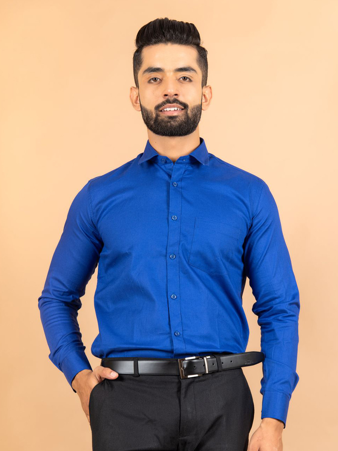 

Tistabene Men Standard Spread Collar Solid Cotton Formal Shirt, Blue