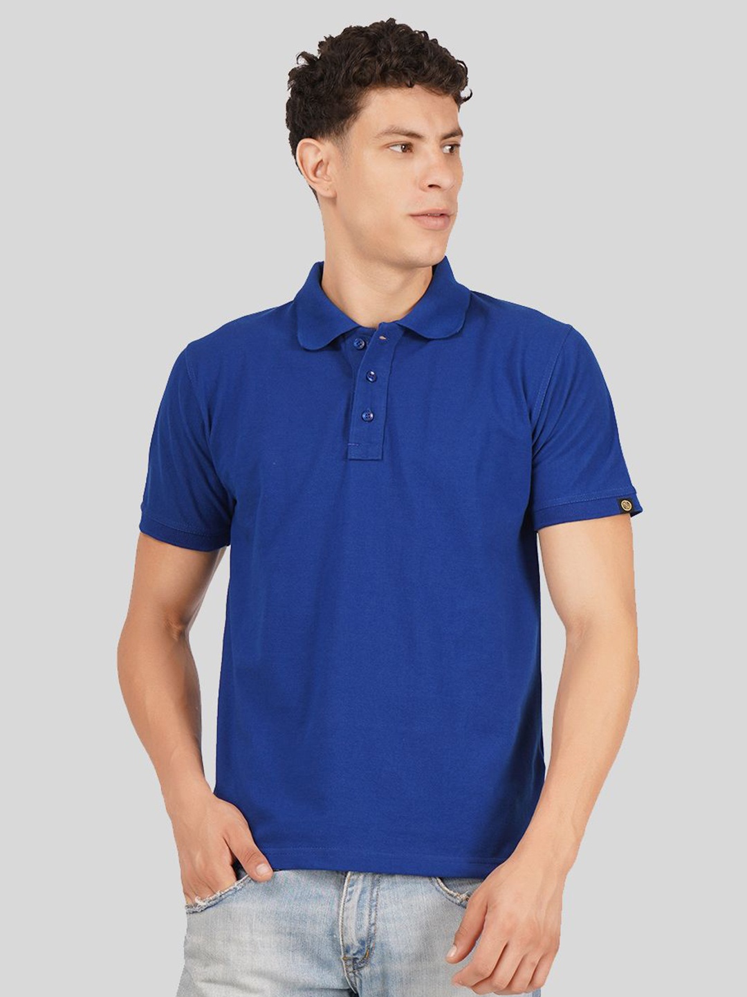 

Greylongg Men Solid Polo Collar Cotton T-Shirt, Blue