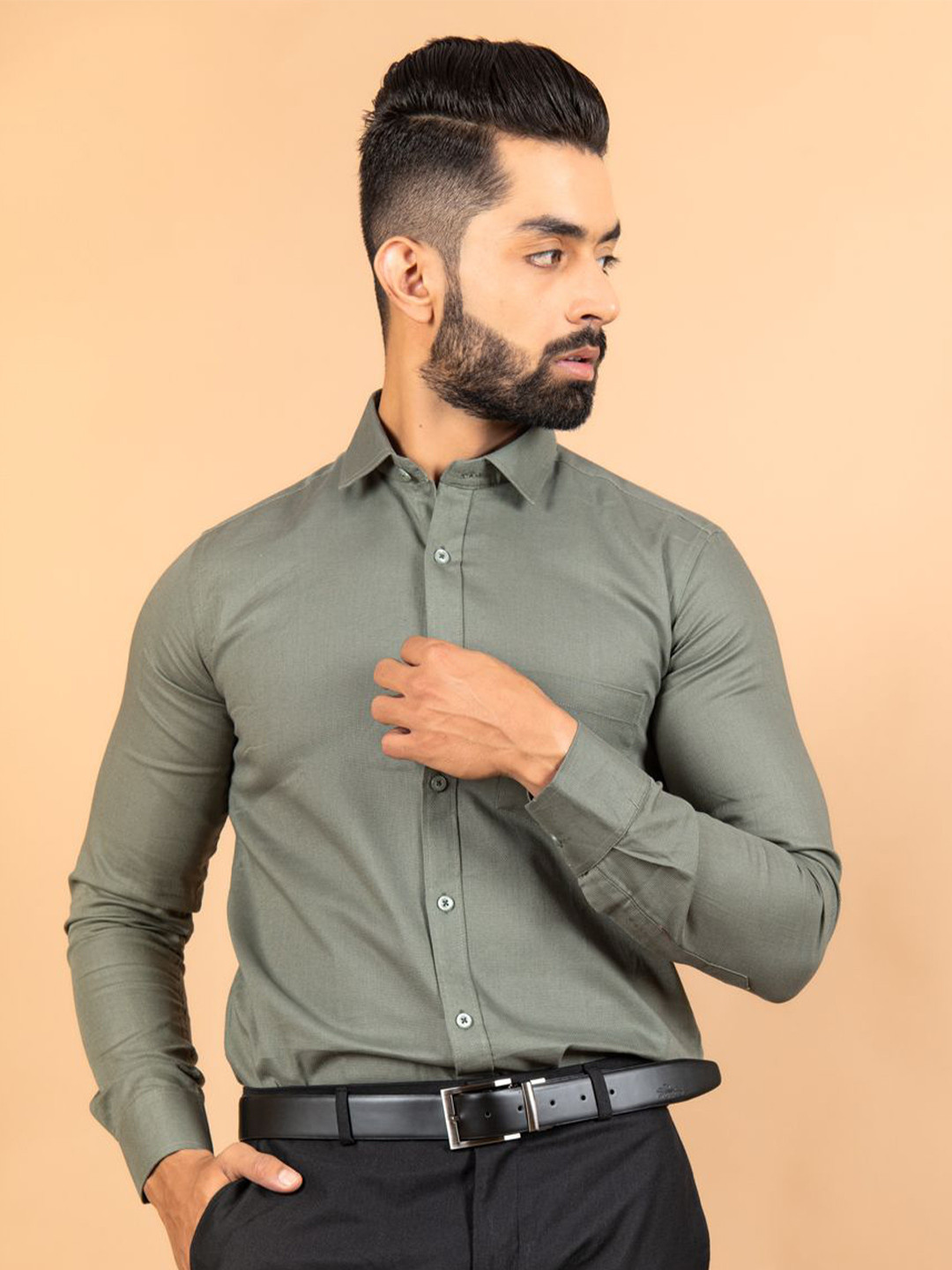

Tistabene Men Standard Spread Collar Solid Cotton Formal Shirt, Green