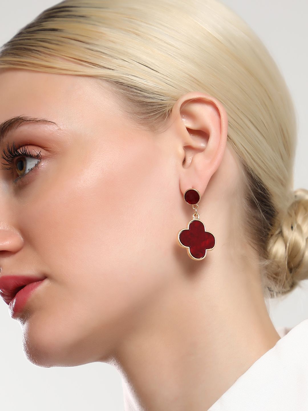 

SOHI Gold-Plated Contemporary Artificial Stones Drop Earrings, Red