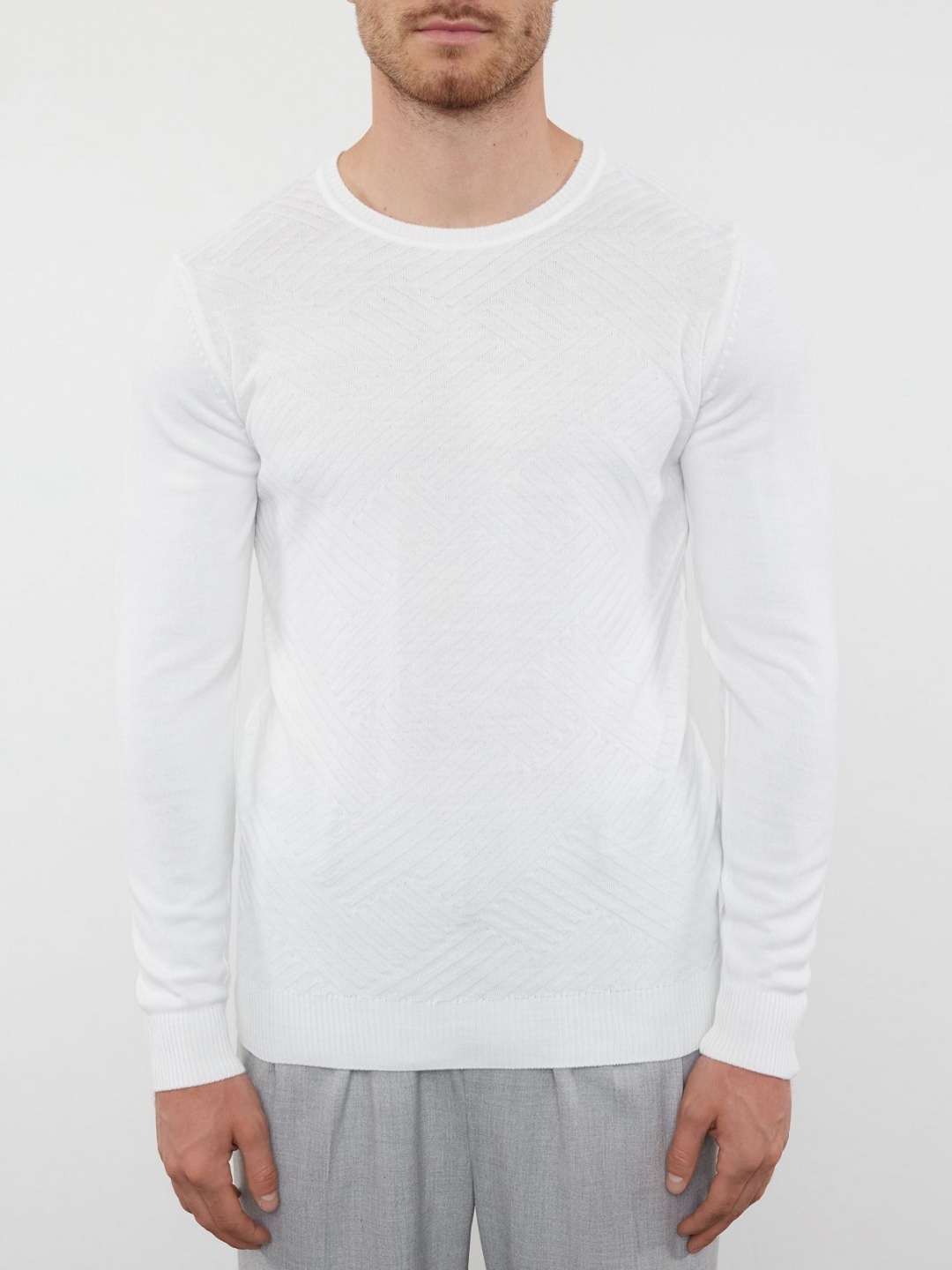 

Trendyol Men Self Design Round Neck Acrylic T-Shirt, White