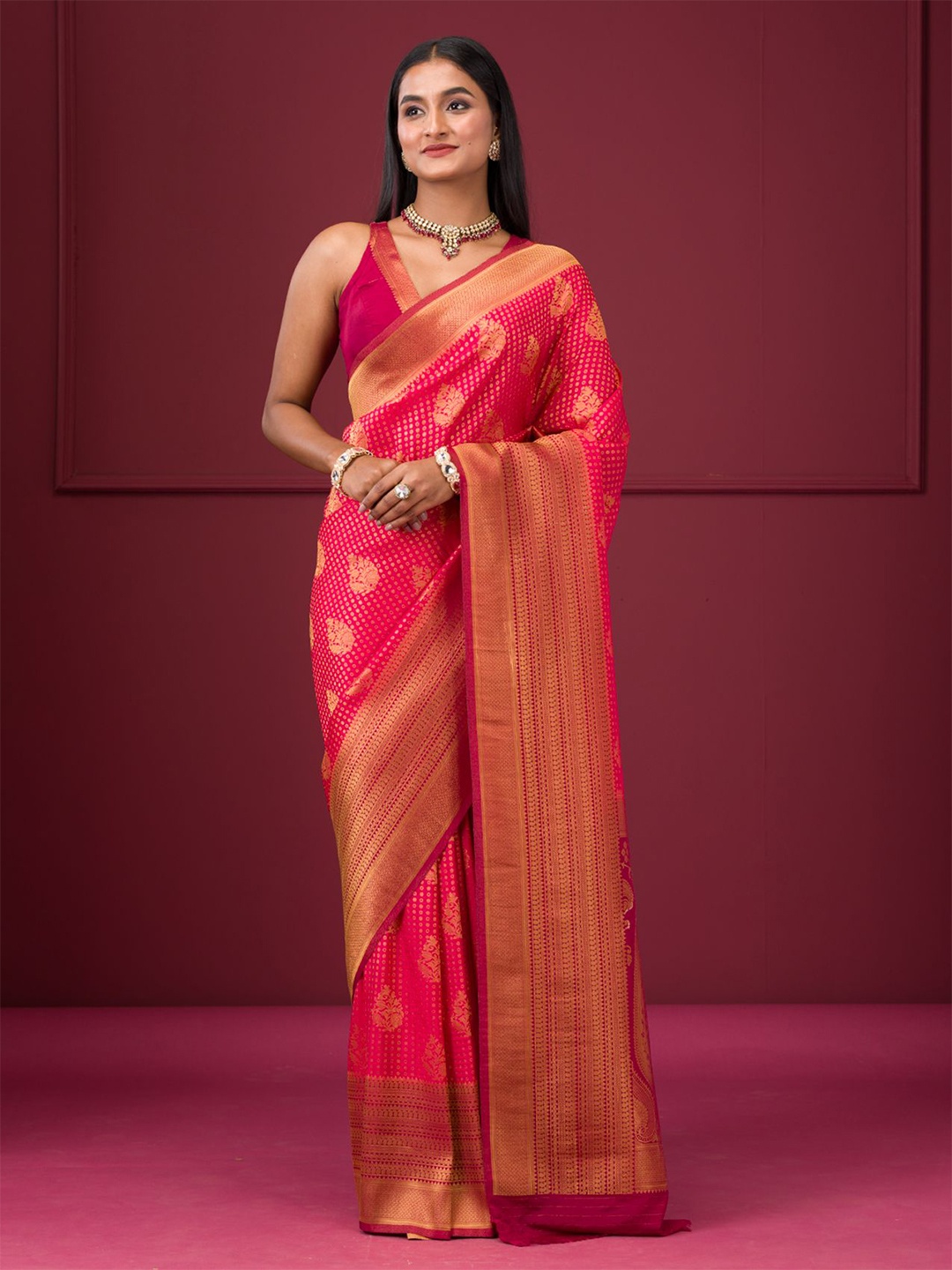 

Koskii Woven Design Zari Art Silk Saree, Pink