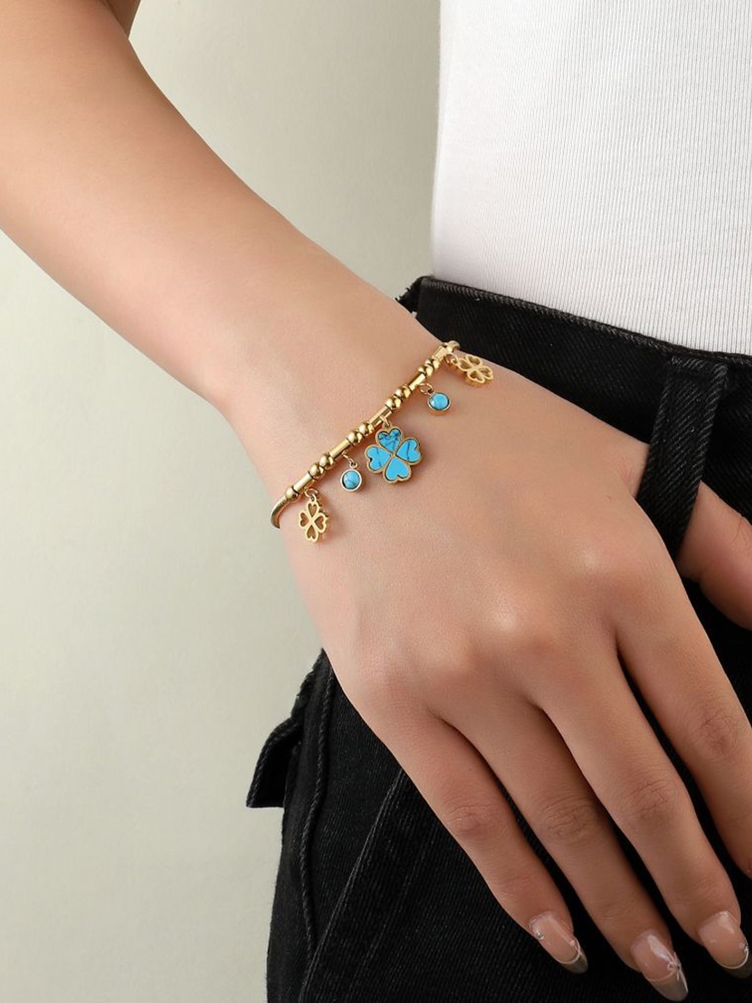 

SALTY Stainless Steel Artificial Stones Wraparound Bracelet, Gold