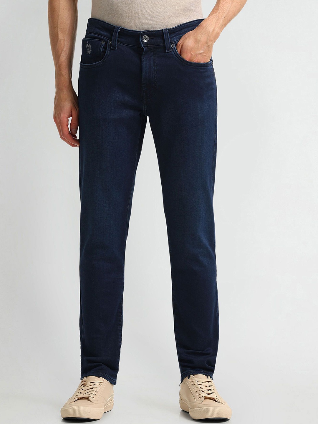 

U.S. Polo Assn. Men Prince Slim Fit Mid-Rise Stretchable Jeans, Blue