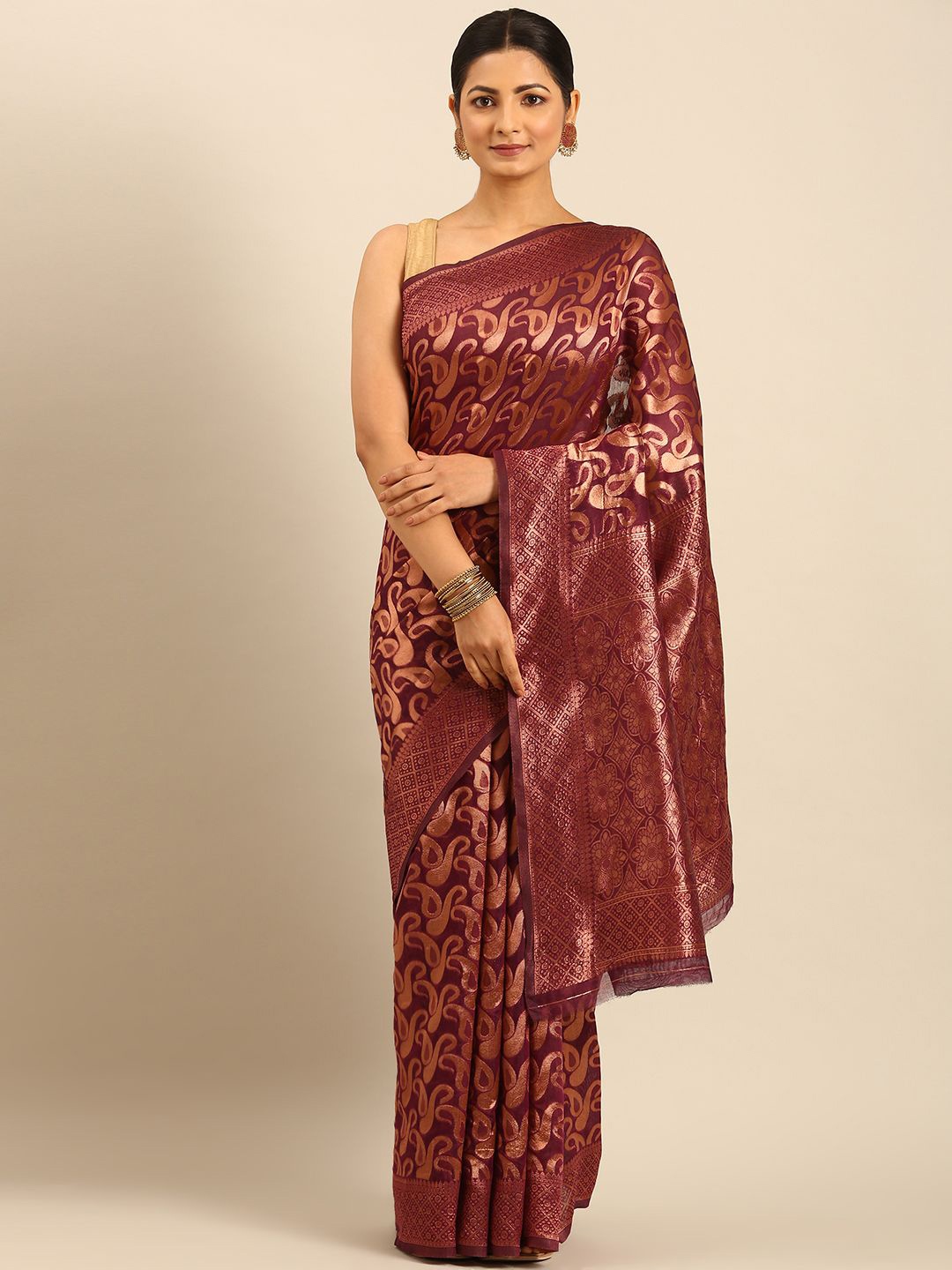 

Fashion Petals Women Woven Design Saree, Maroon