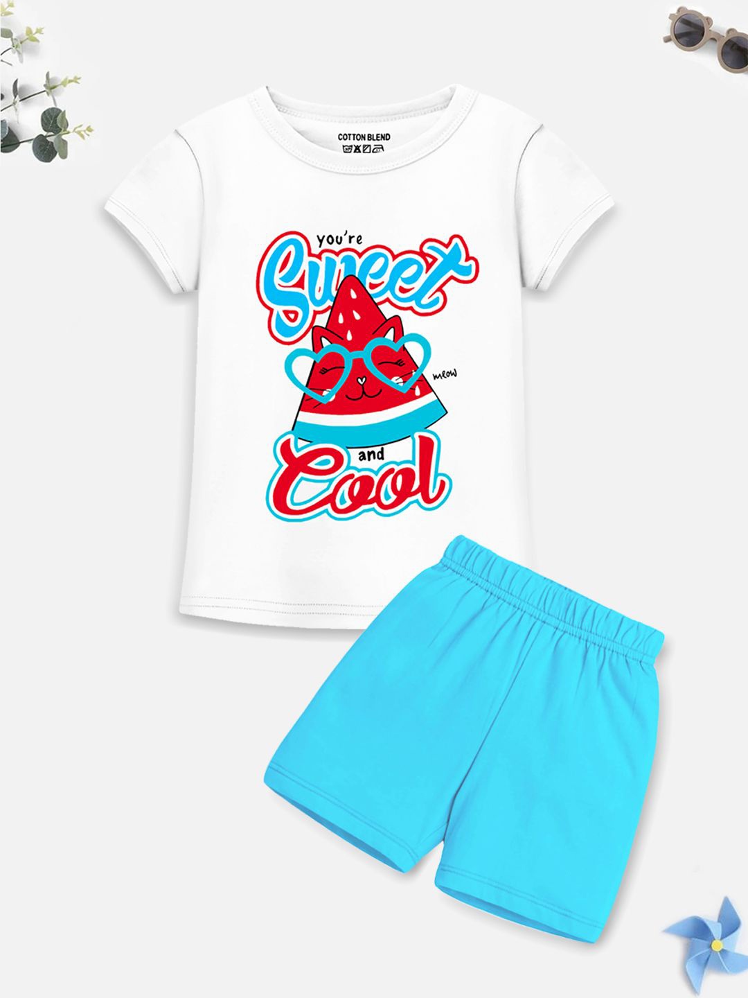 

YK X Trampoline Girls Printed Round Neck T-shirt With Shorts, White