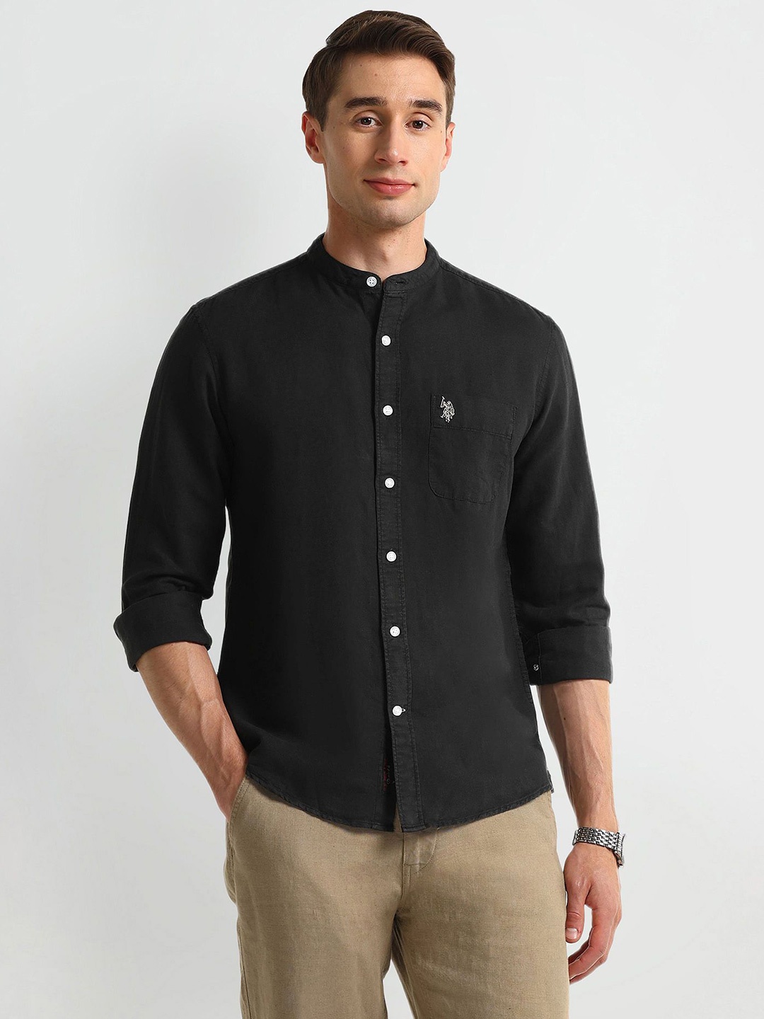 

U.S. Polo Assn. Men Modern Slim Fit Opaque Casual Shirt, Black