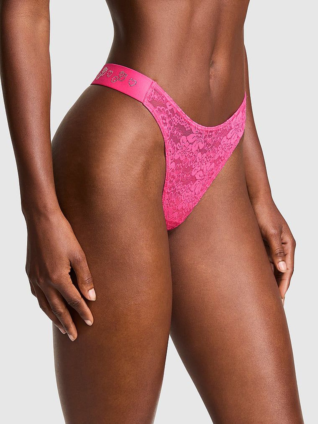 

Victoria's Secret Laced Thong Briefs 1124670369KK, Pink