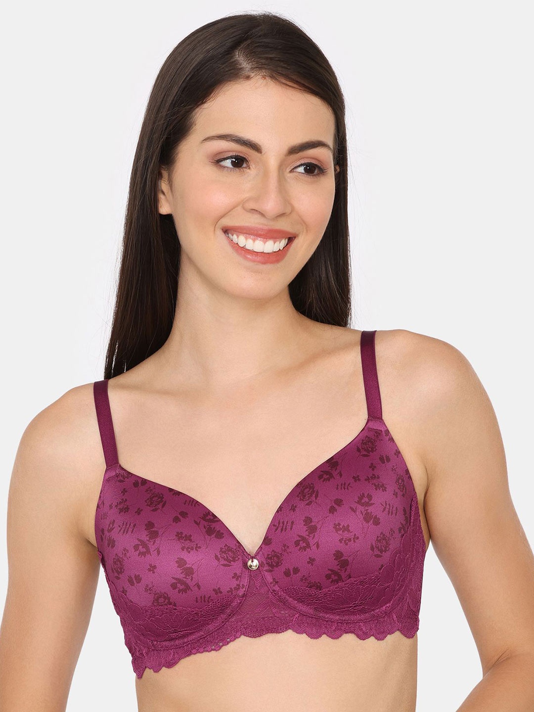 

Zivame Women Floral Bralette Full Coverage Underwired Lightly Padded Bra, Red
