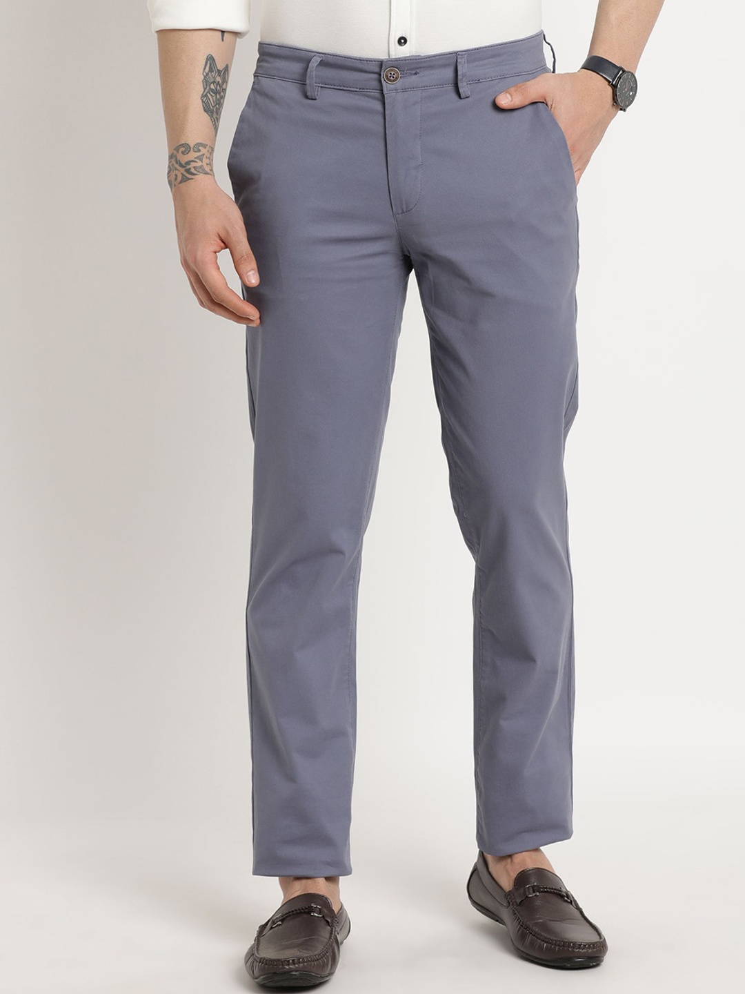 

Turtle Men Relaxed Skinny Fit Chinos Trousers, Grey