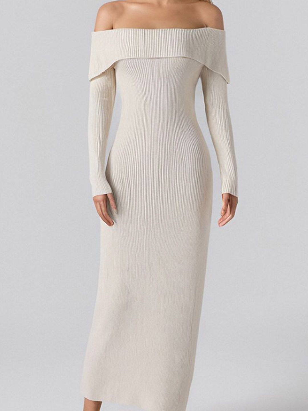 

StyleCast Striped Off-Shoulder Georgette Bodycon Dress, Beige
