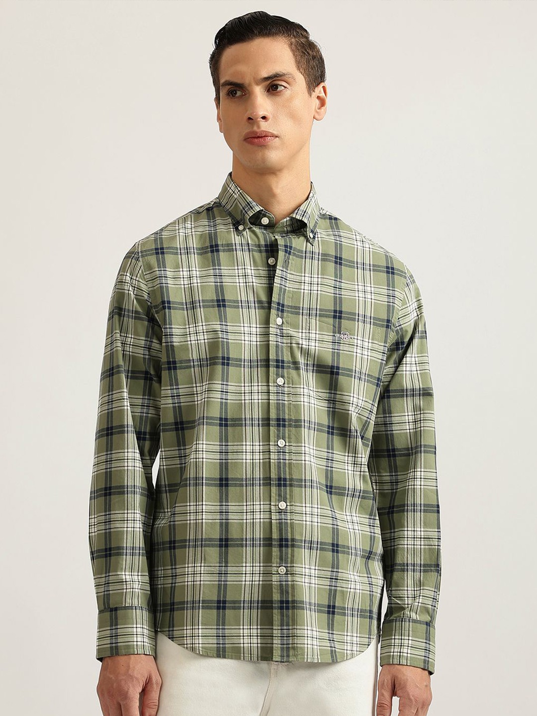 

GANT Men Button-Down Collar Tartan Checked Cotton Casual Shirt, Green