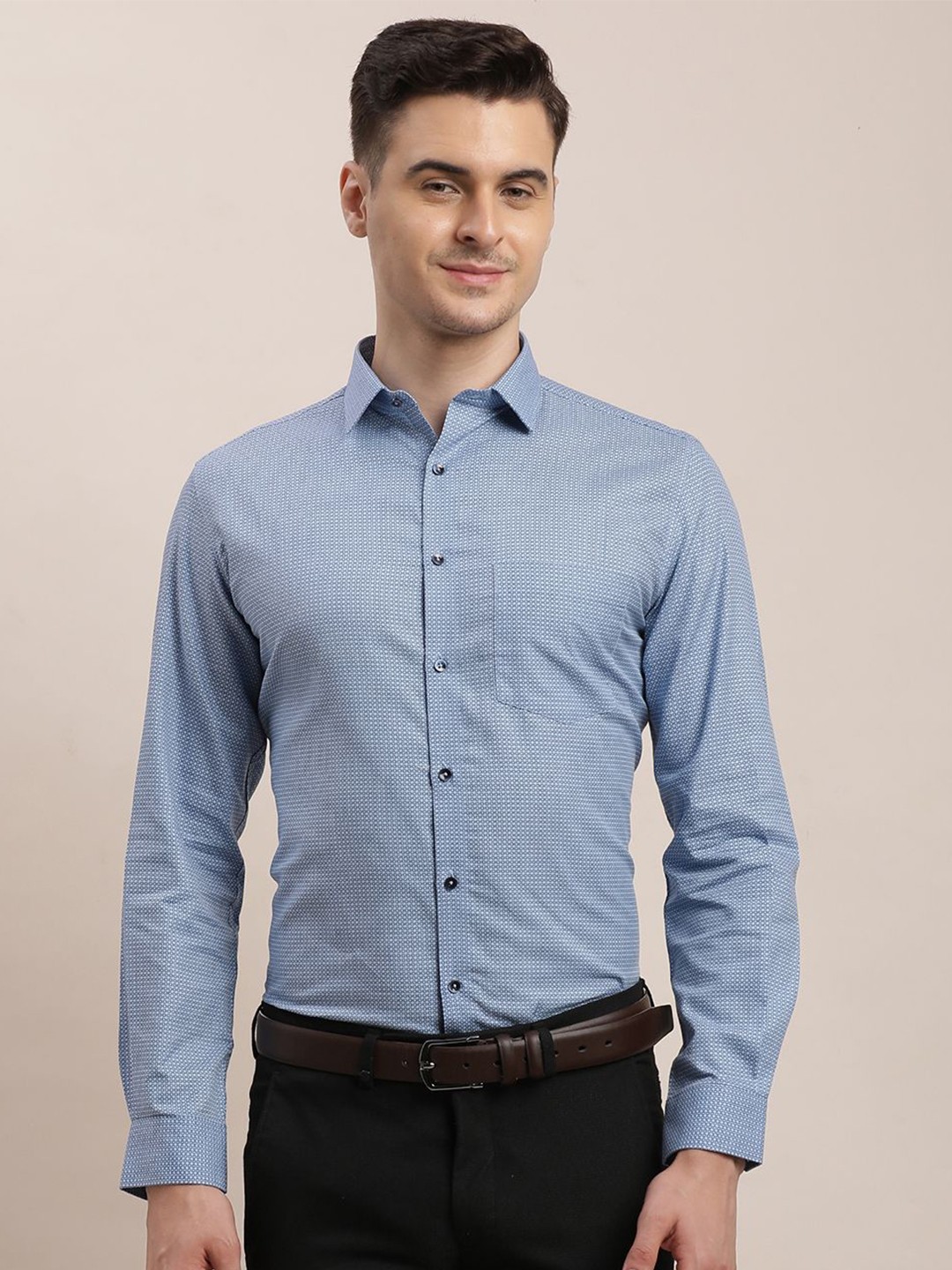 

Turtle Men Standard Spread Collar Micro Ditsy Printed Lyocell Formal Shirt, Blue