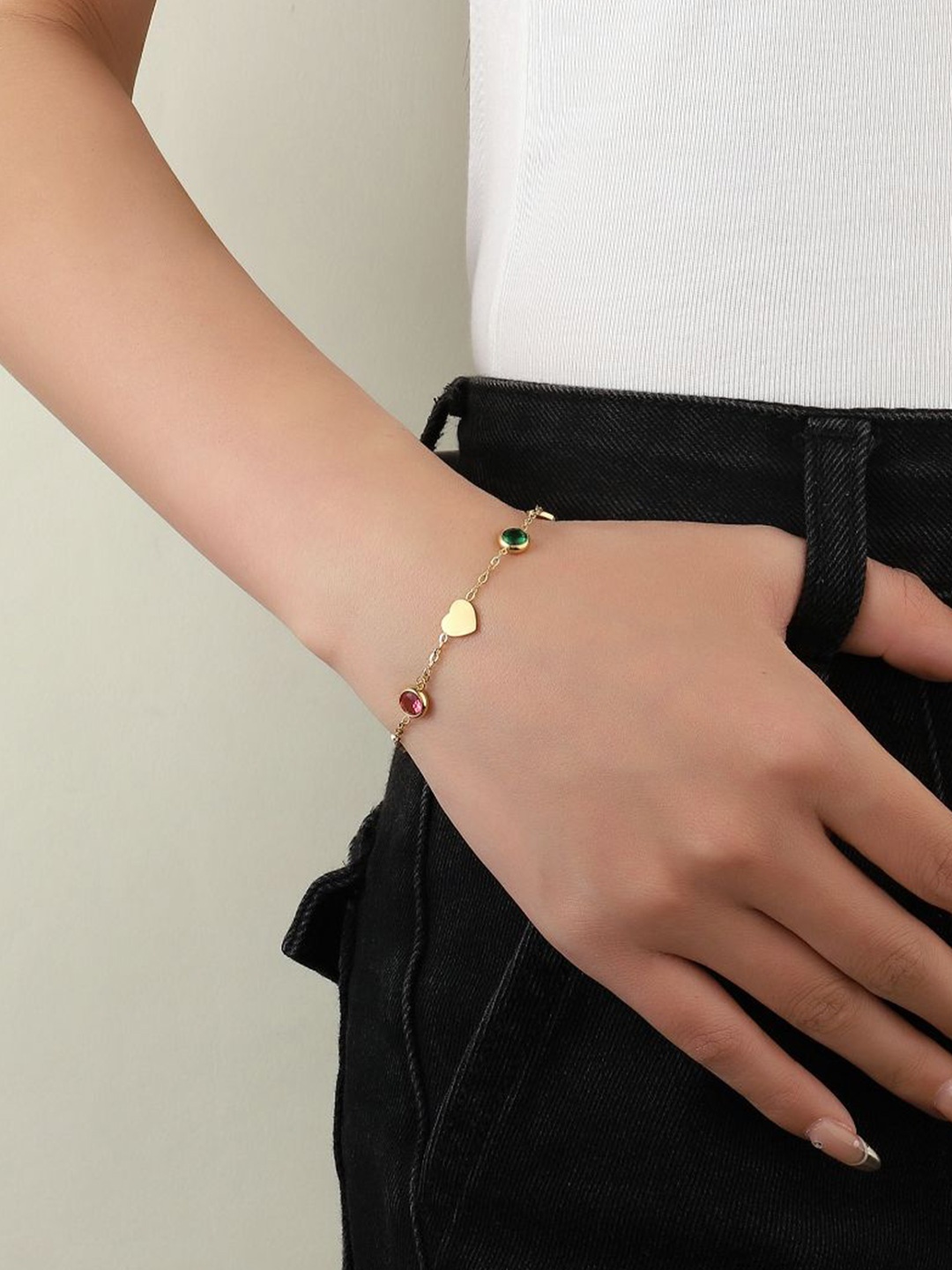 

SALTY Stainless Steel Stones Studded Wraparound Bracelet, Gold