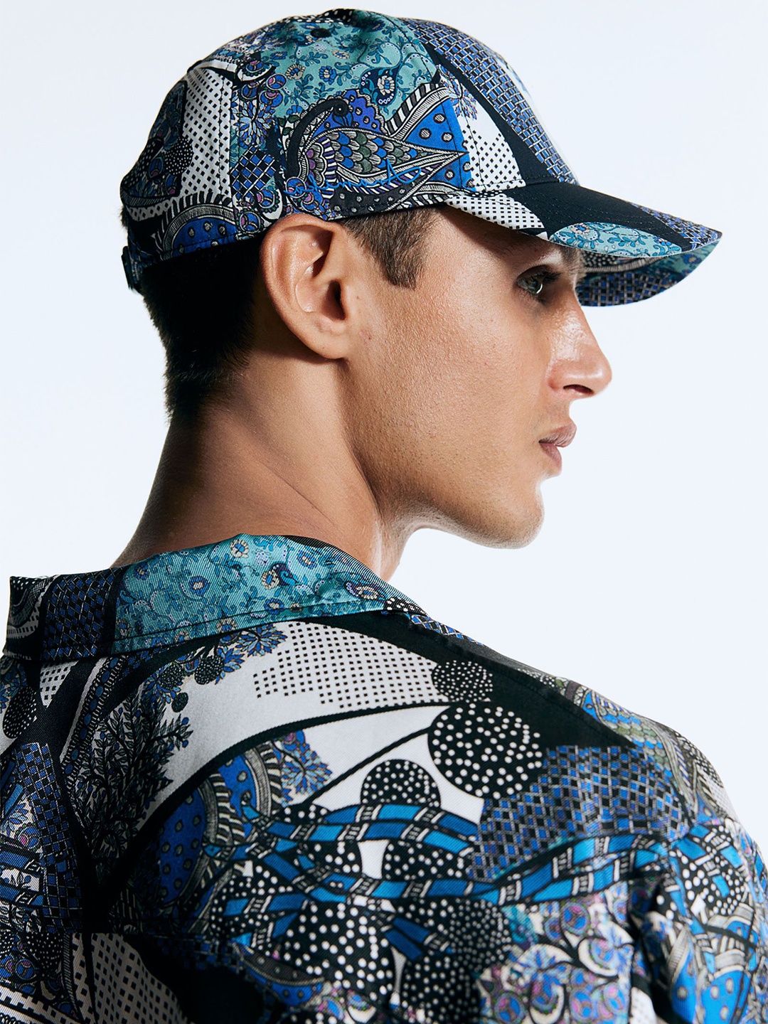 

H&M Men Abstract-Motif Cotton Caps, Blue