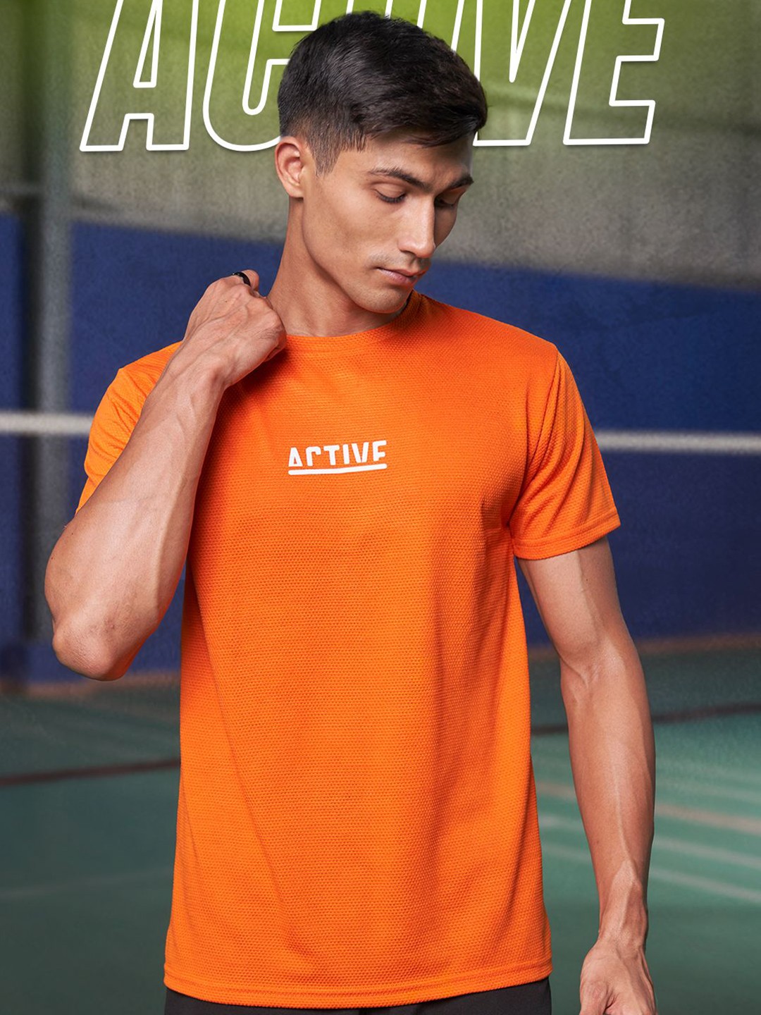 

Fit Monkey Men Dri-FIT Typography Printed Round Neck T-Shirt, Orange