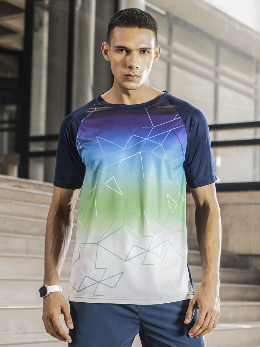 

Fit Monkey Men Dri-FIT Abstract Printed Round Neck T-Shirt, Navy blue