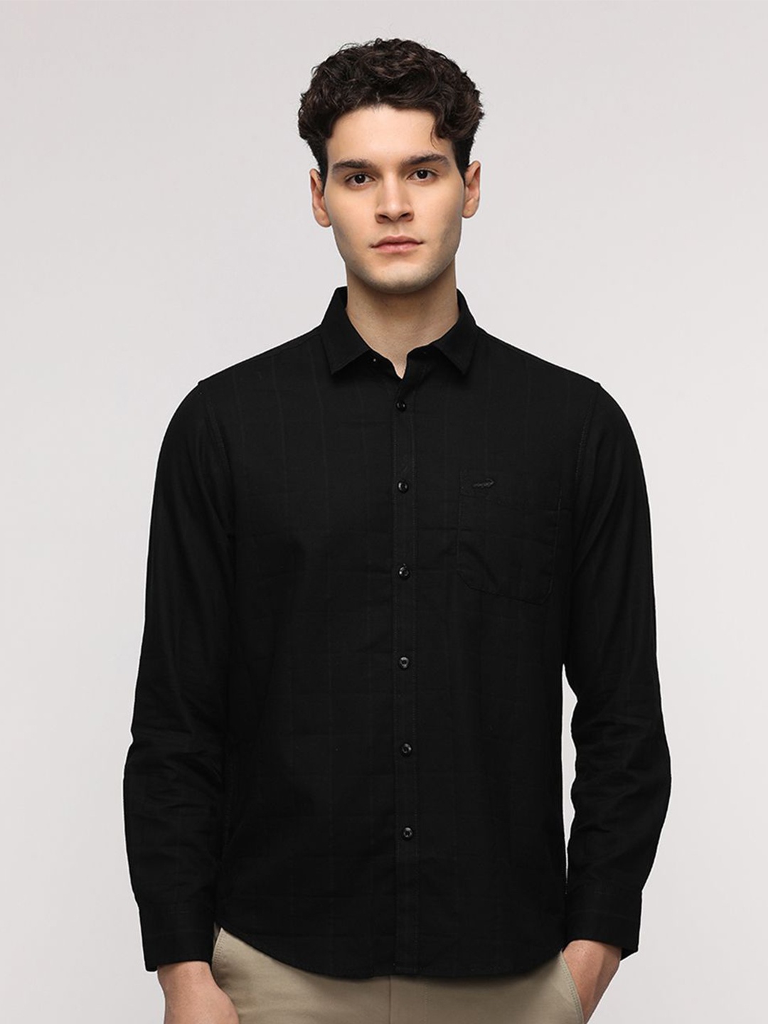 

Crocodile Comfort Spread Collar Pure Cotton Shirt, Black