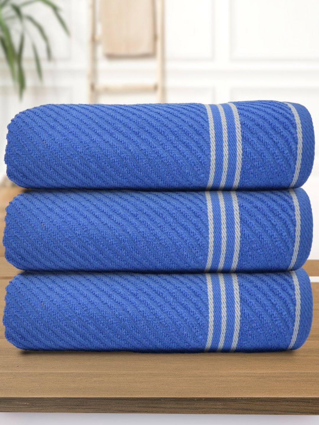

Aura Athom Living Blue & White 3 Pieces Striped 400 GSM Bath Towel