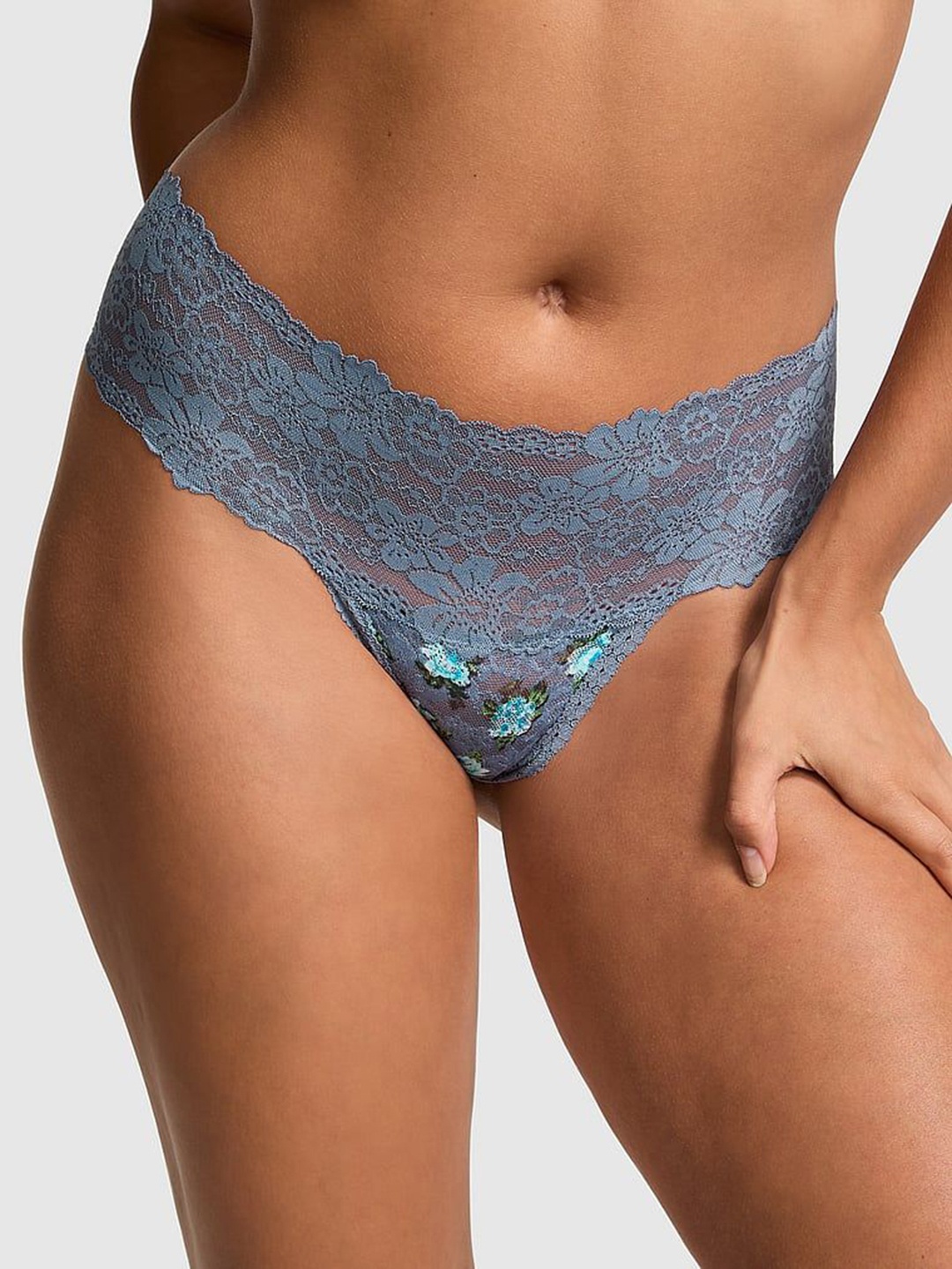 

Victoria's Secret PINK Floral Printed PINK Wink Wide-Waist Thongs, Blue