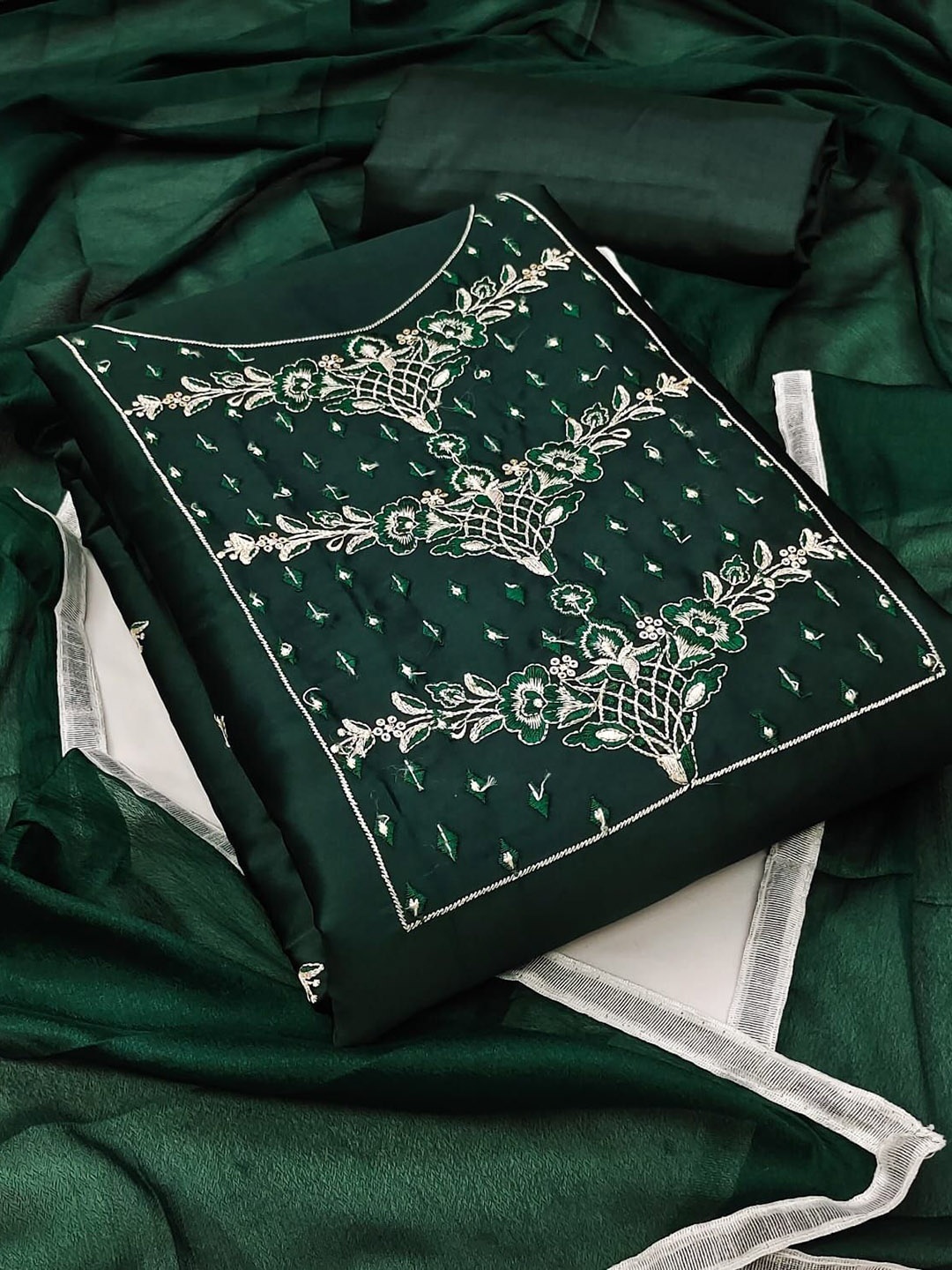 

JULEE Embroidered Unstitched Dress Material, Green