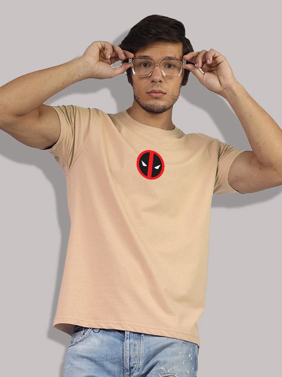 

Greylongg Men Graphic Printed Round Neck Cotton T-shirt, Beige