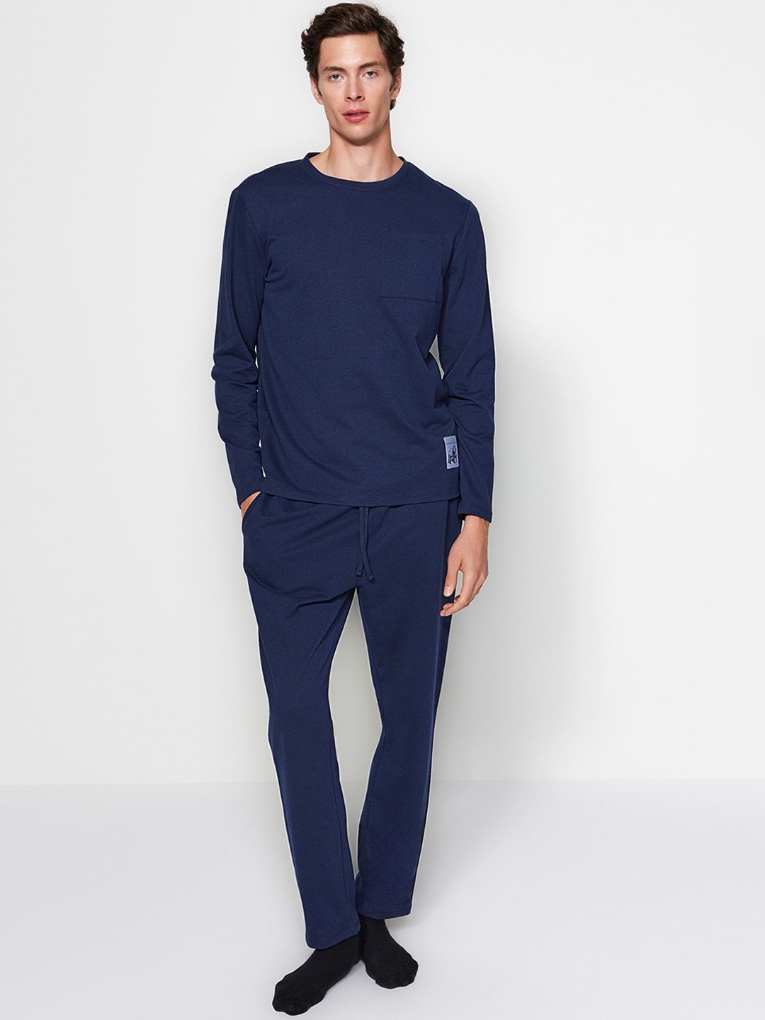 

Trendyol Men Solid Night suit, Blue