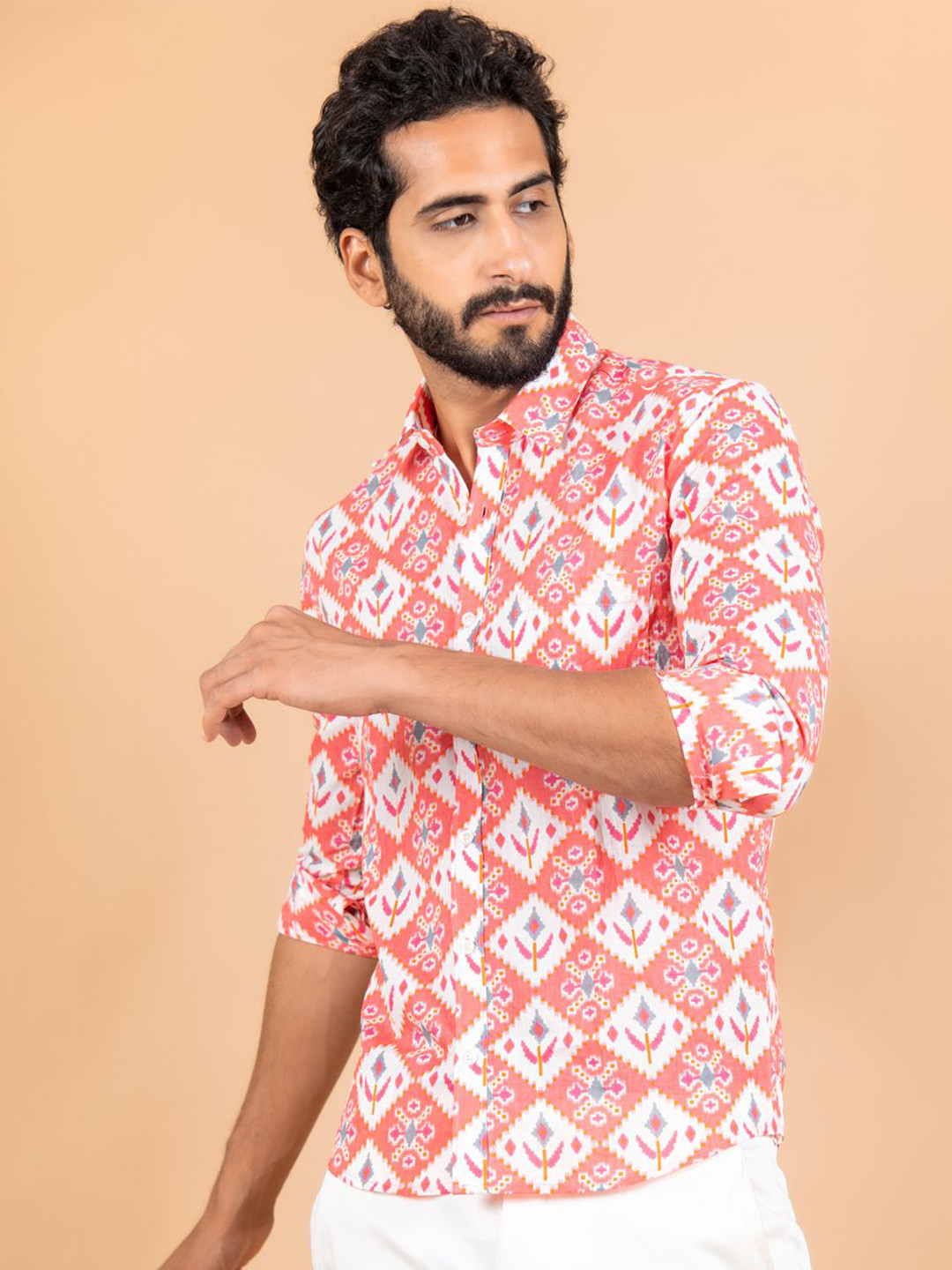 

Tistabene Men Standard Spread Collar Conversational Printed Cotton Casual Shirt, Pink