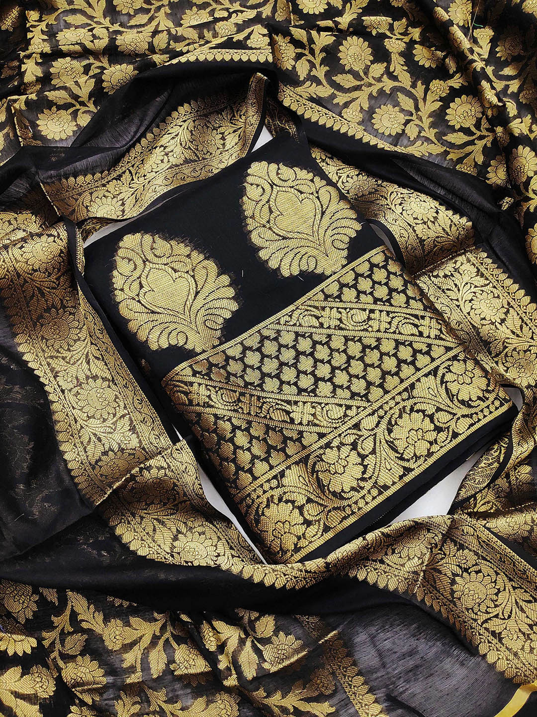 

Ishin Ethnic Motifs Woven Design Zari Unstitched Dress Material, Black