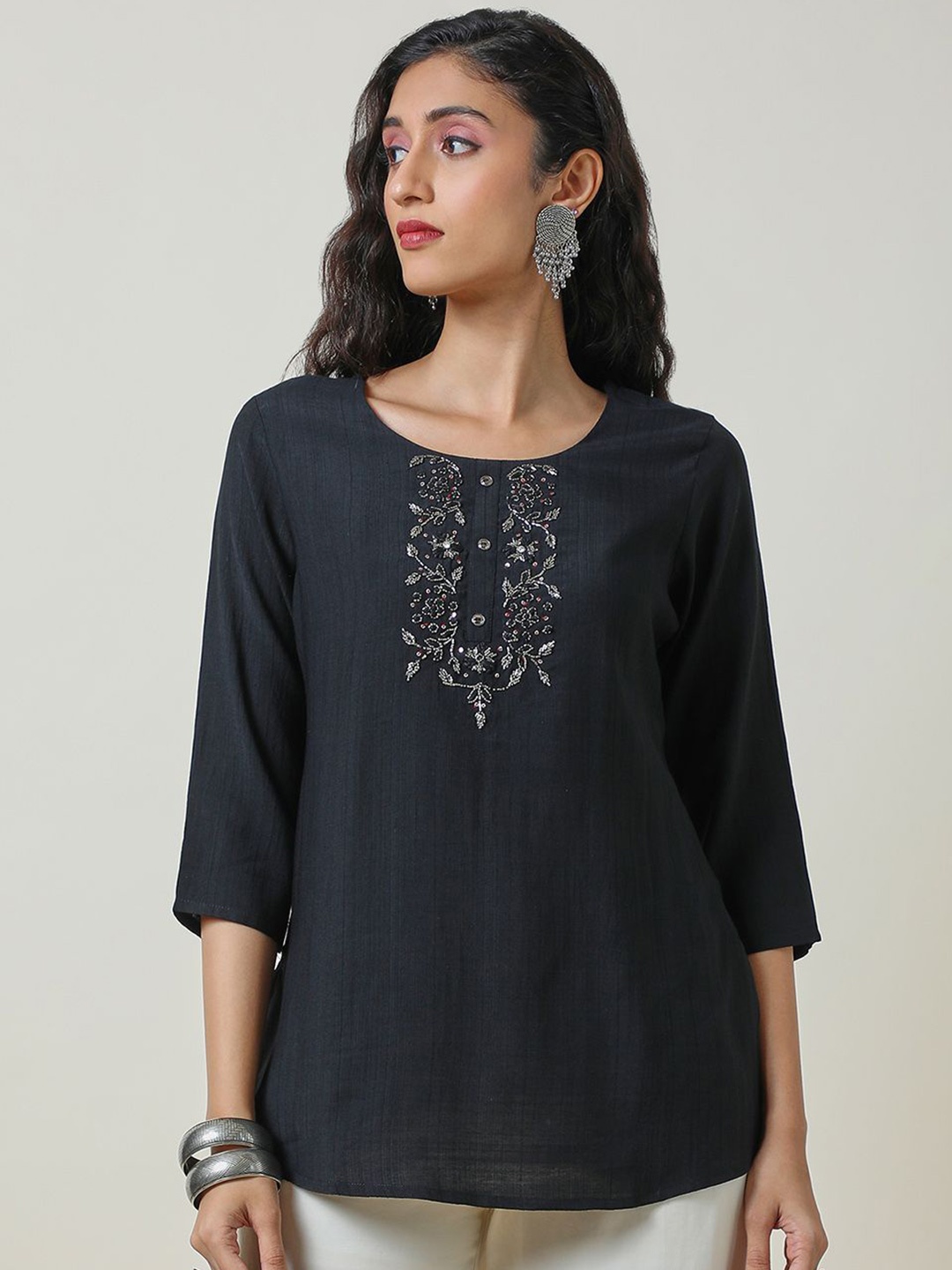 

Soch Embroidered Embellished Ethnic Tunic, Black