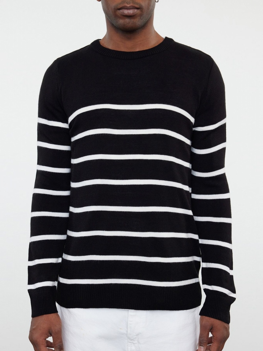 

Trendyol Men Striped Round Neck Acrylic T-Shirt, Na