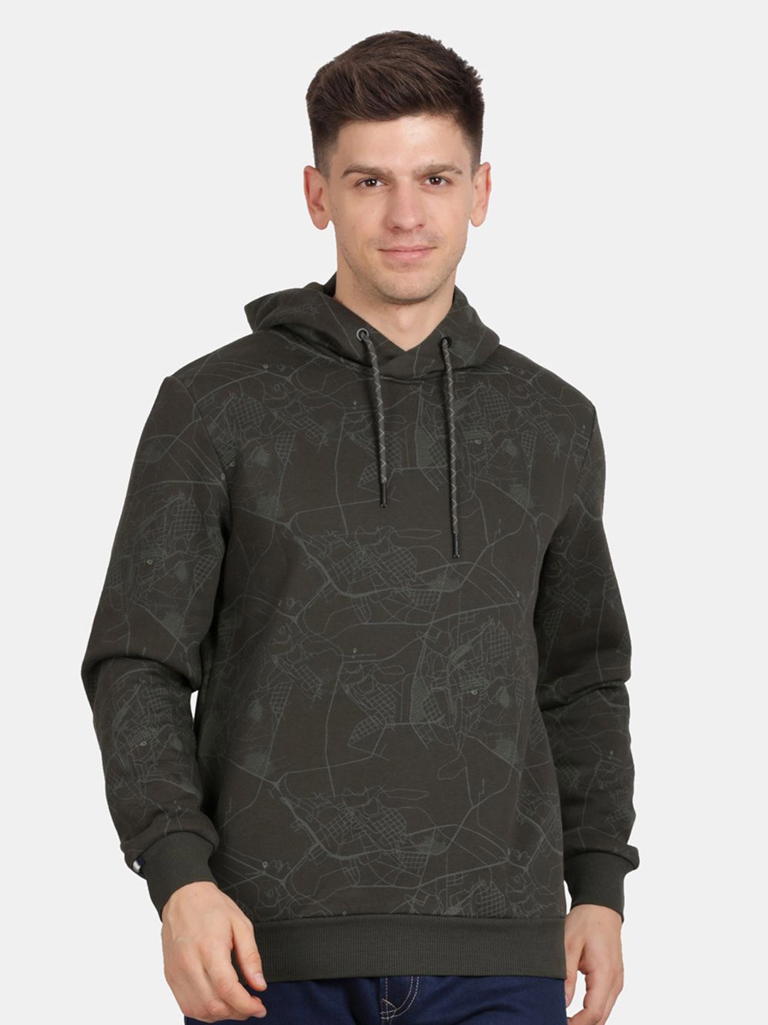 

t-base Men Printed Hooded Sweatshirt, Olive