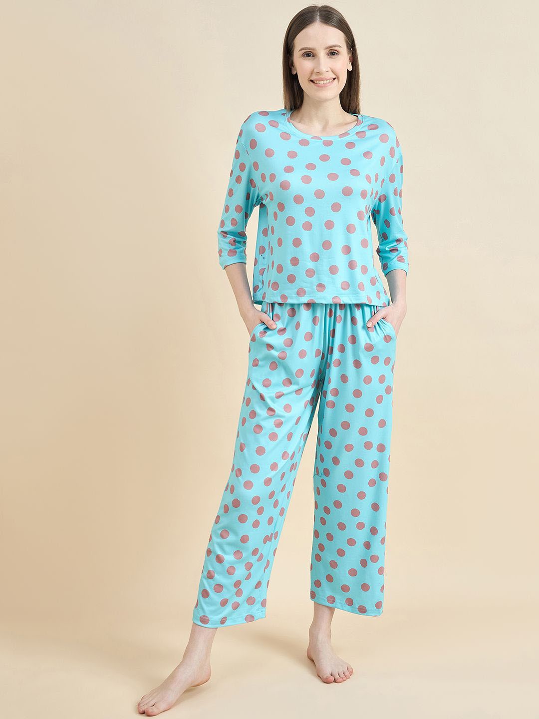 

July Women Printed Night suit, Blue