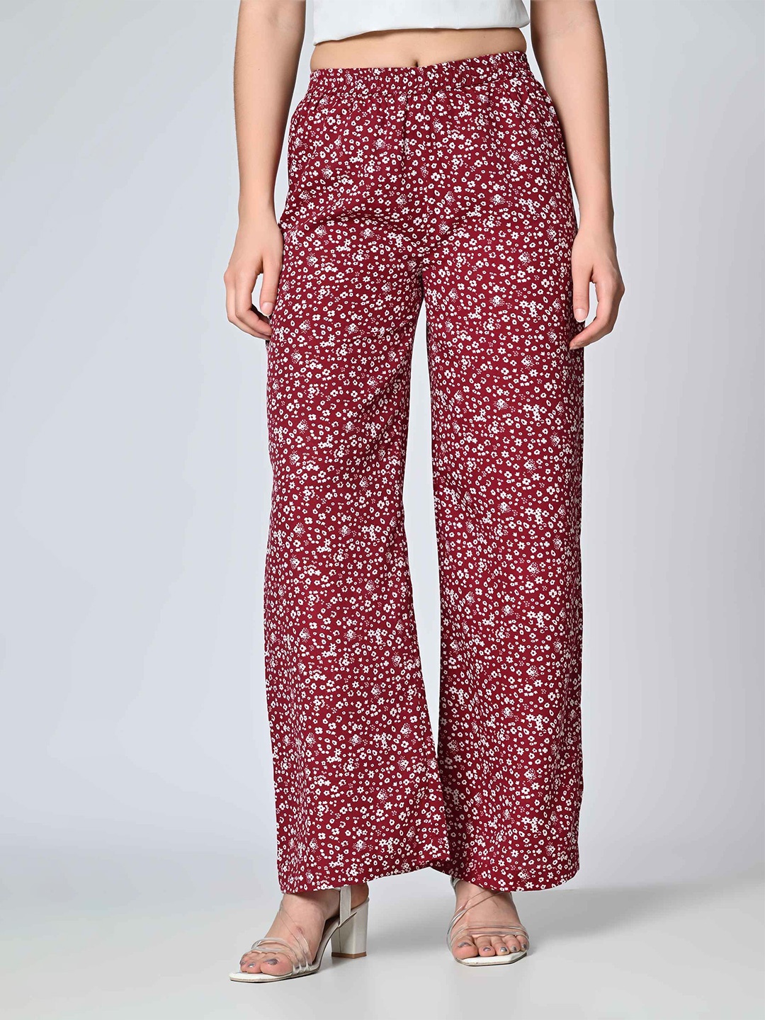 

ALL WAYS YOU Women Floral Printed Crepe Palazzos, Maroon