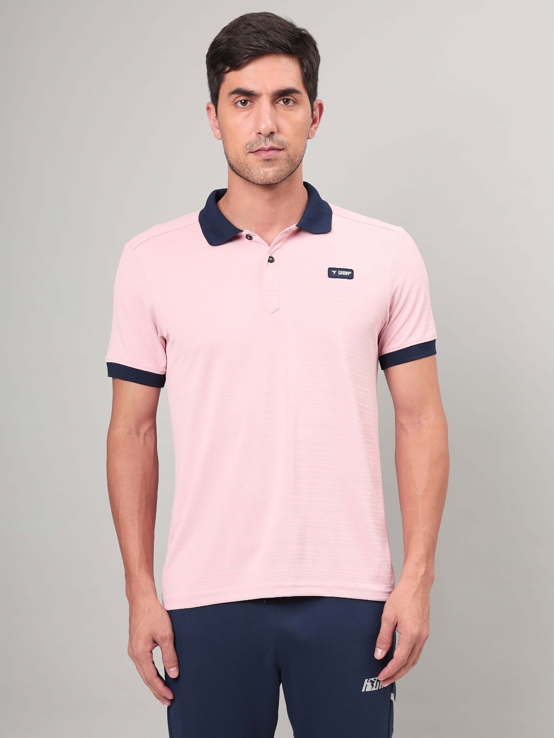

Technosport Men UPF50 Self Design Polo Collar Slim Fit T-Shirt, Pink