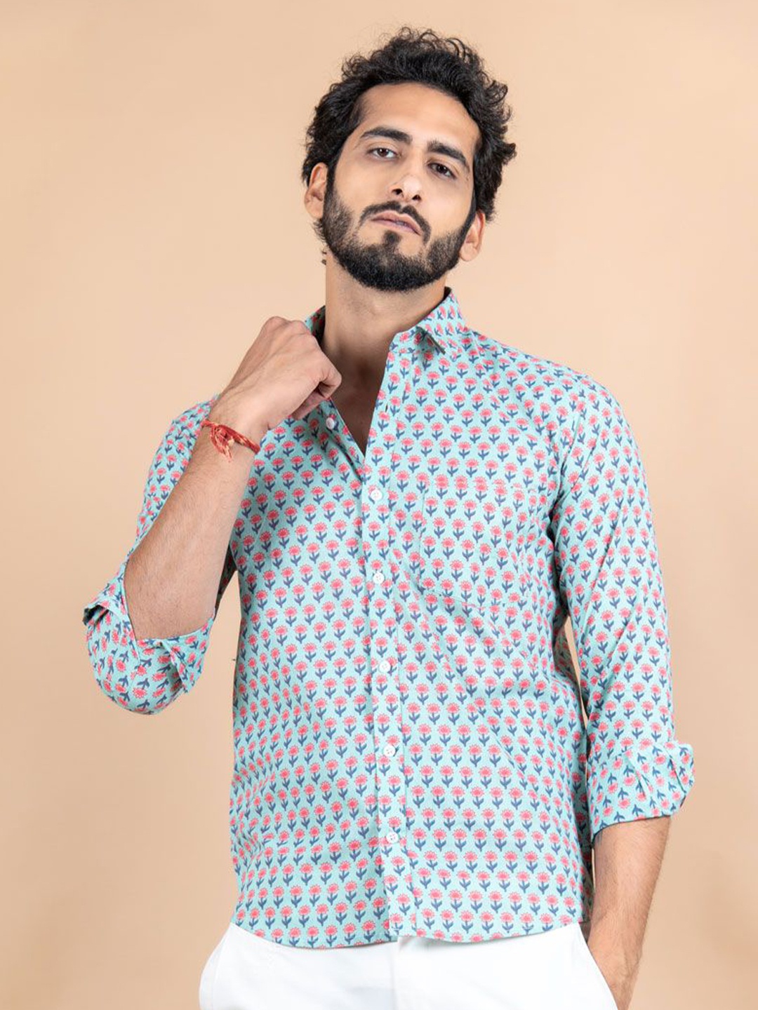 

Tistabene Men Standard Spread Collar Floral Printed Cotton Casual Shirt, Green