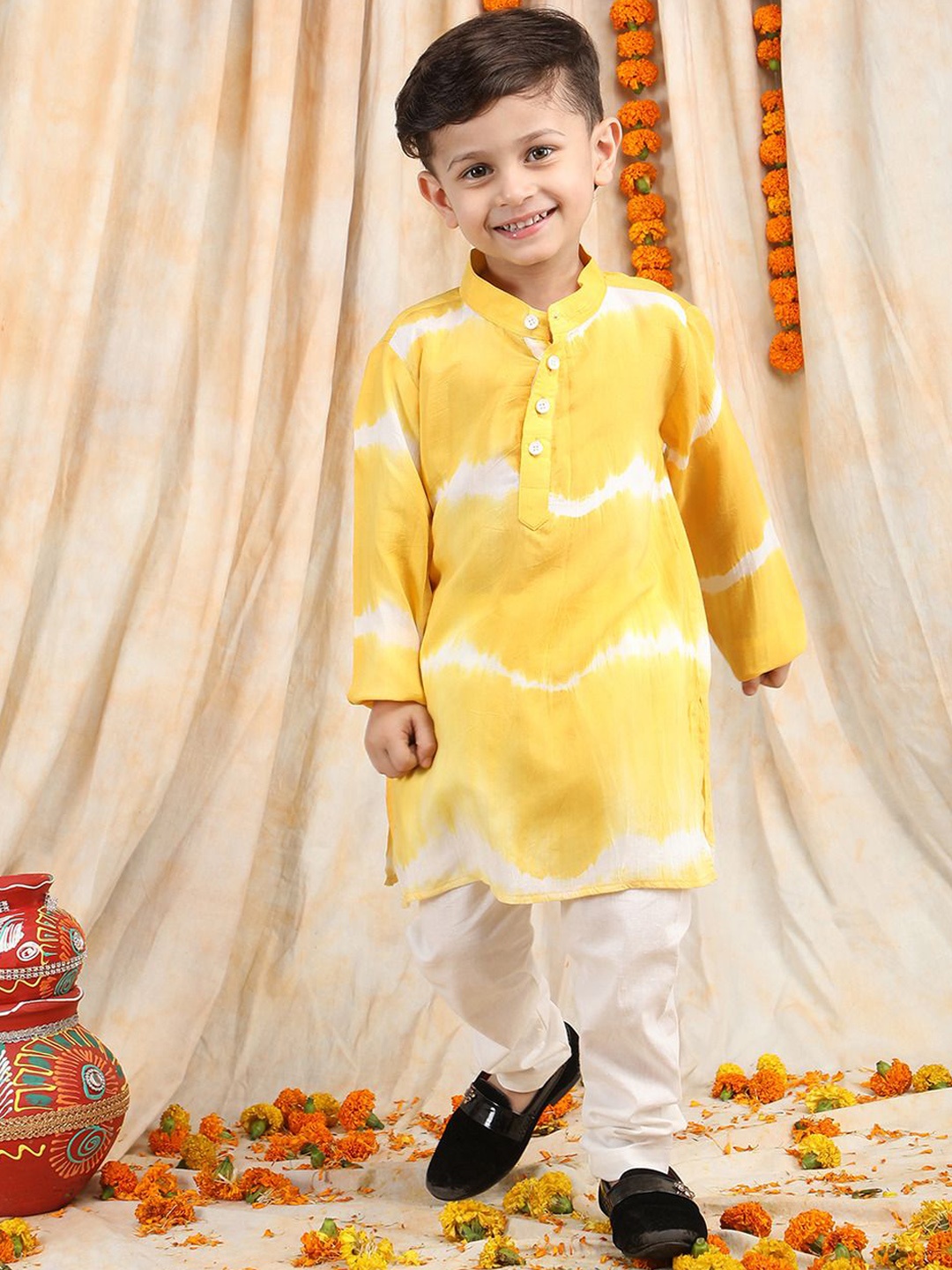 

Polka Tots Boys Ombre Dyed Pure Cotton Kurta with Pyjamas, Yellow