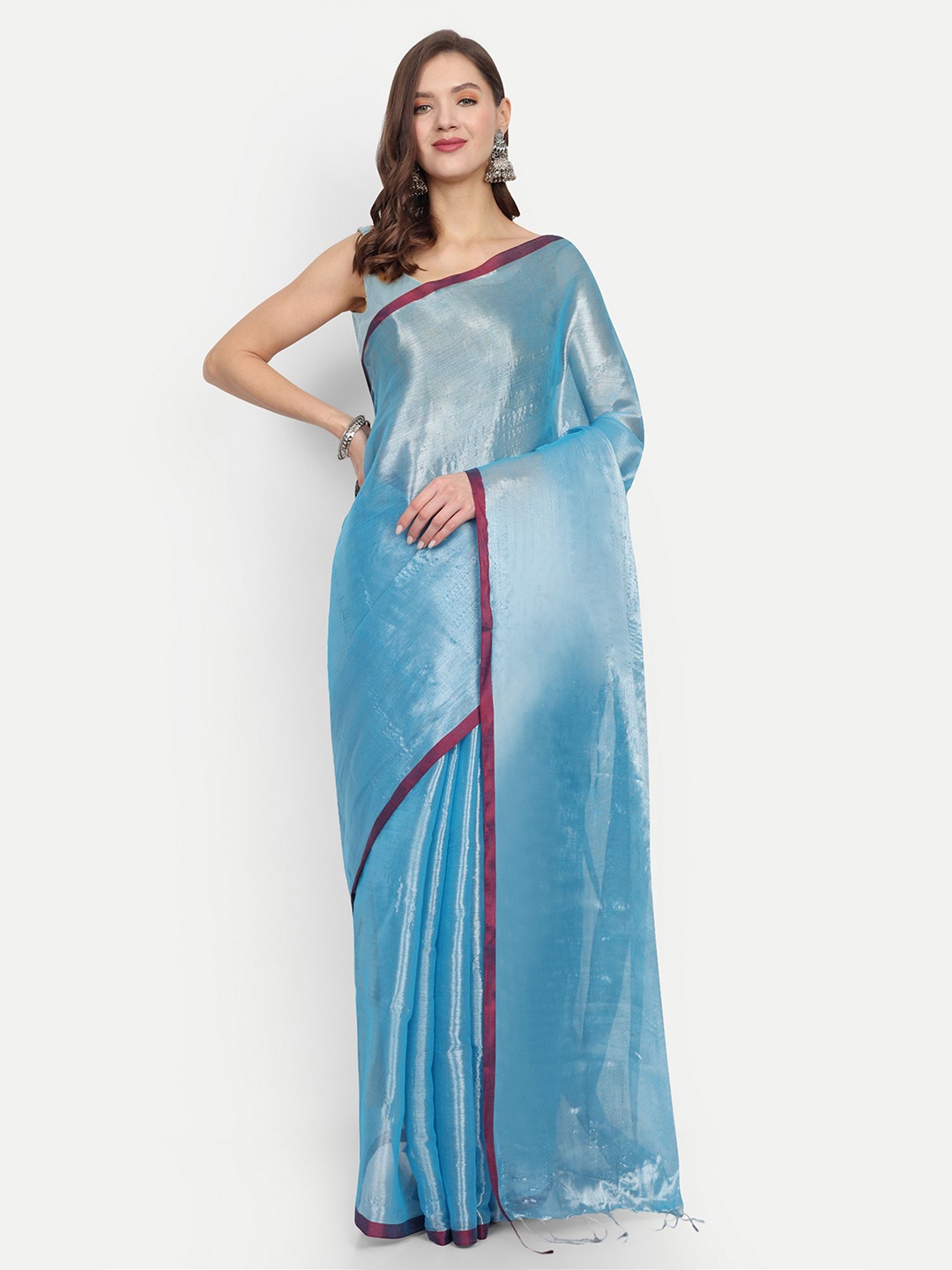 

BENGAL HANDLOOM solid Taant Saree, Turquoise blue