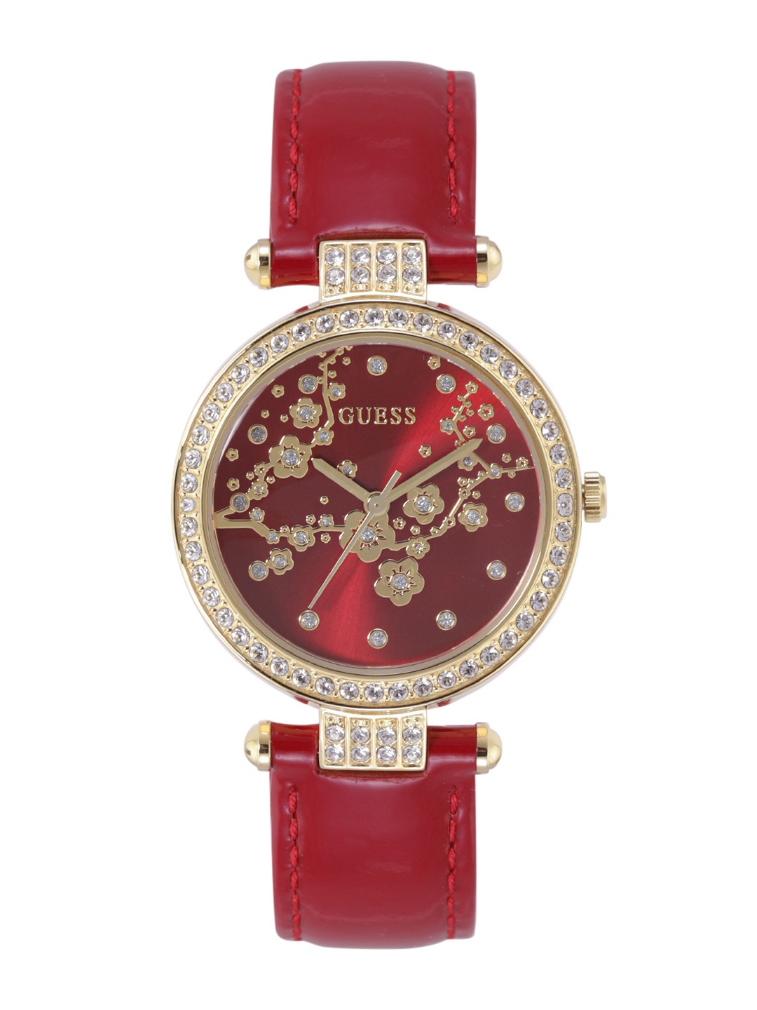 

GUESS Women Embellished Dial & Leather Straps Analogue Watch GW0435L1, Red