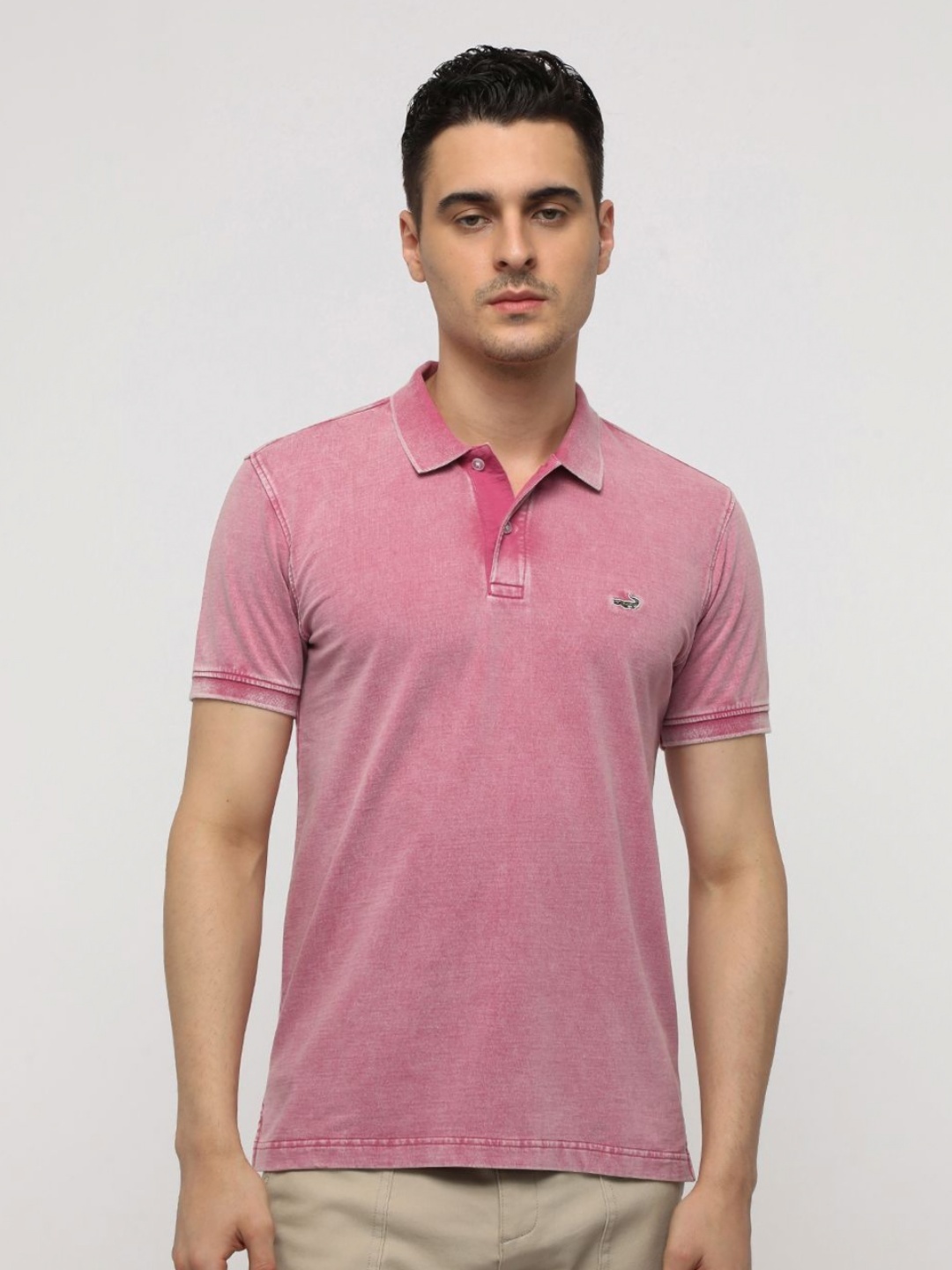 

Crocodile Men Solid Polo Collar Cotton Slim Fit T-Shirt, Pink