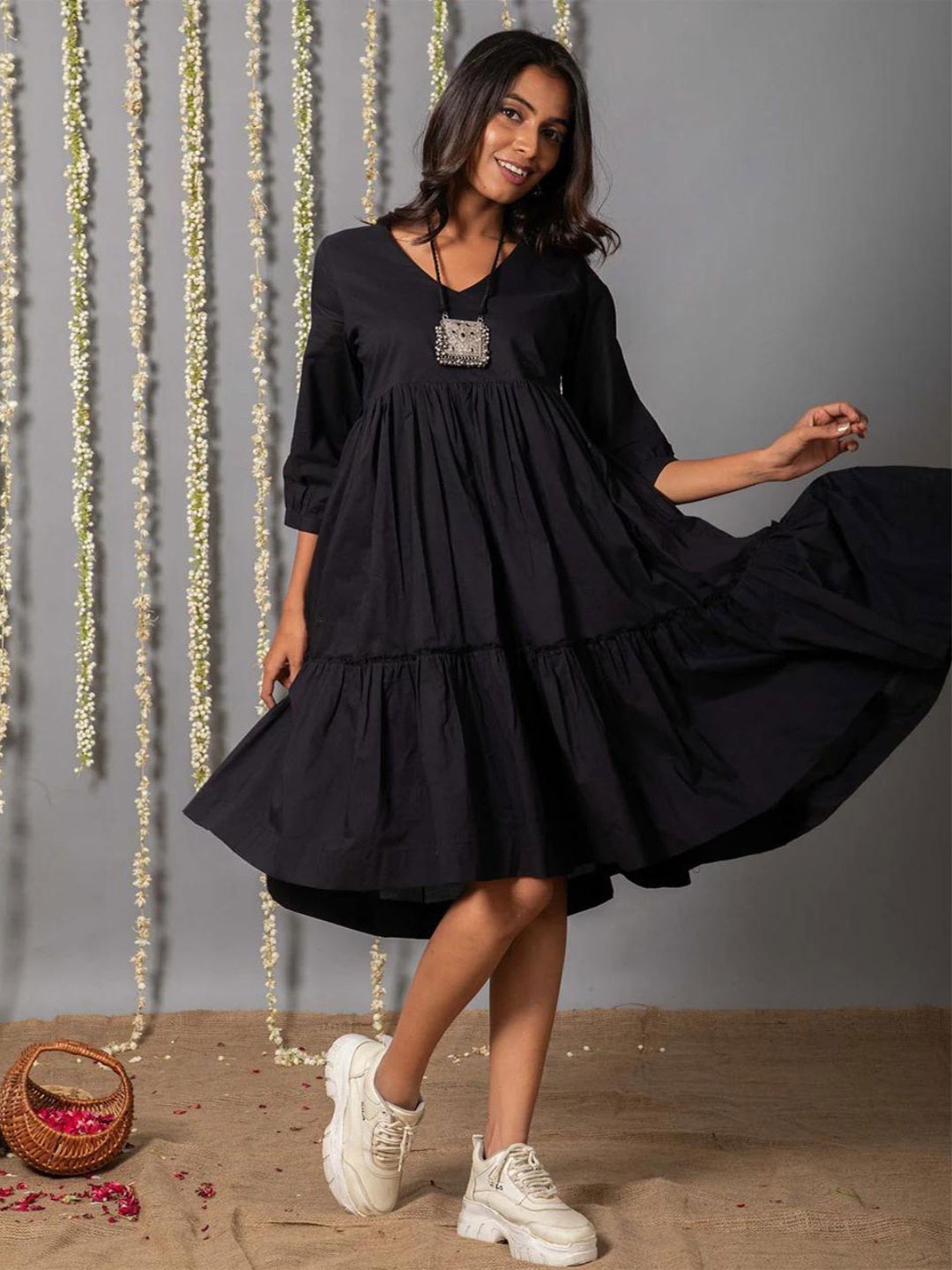 

Mera Rang Layered A-Line Dress, Black