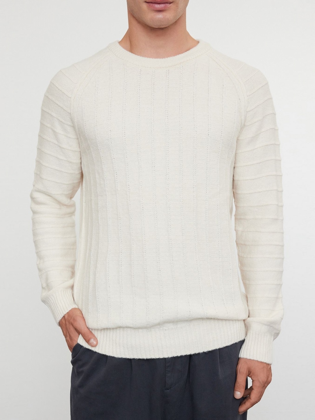 

Trendyol Men Self Design Round Neck Sweatshirt, Off white