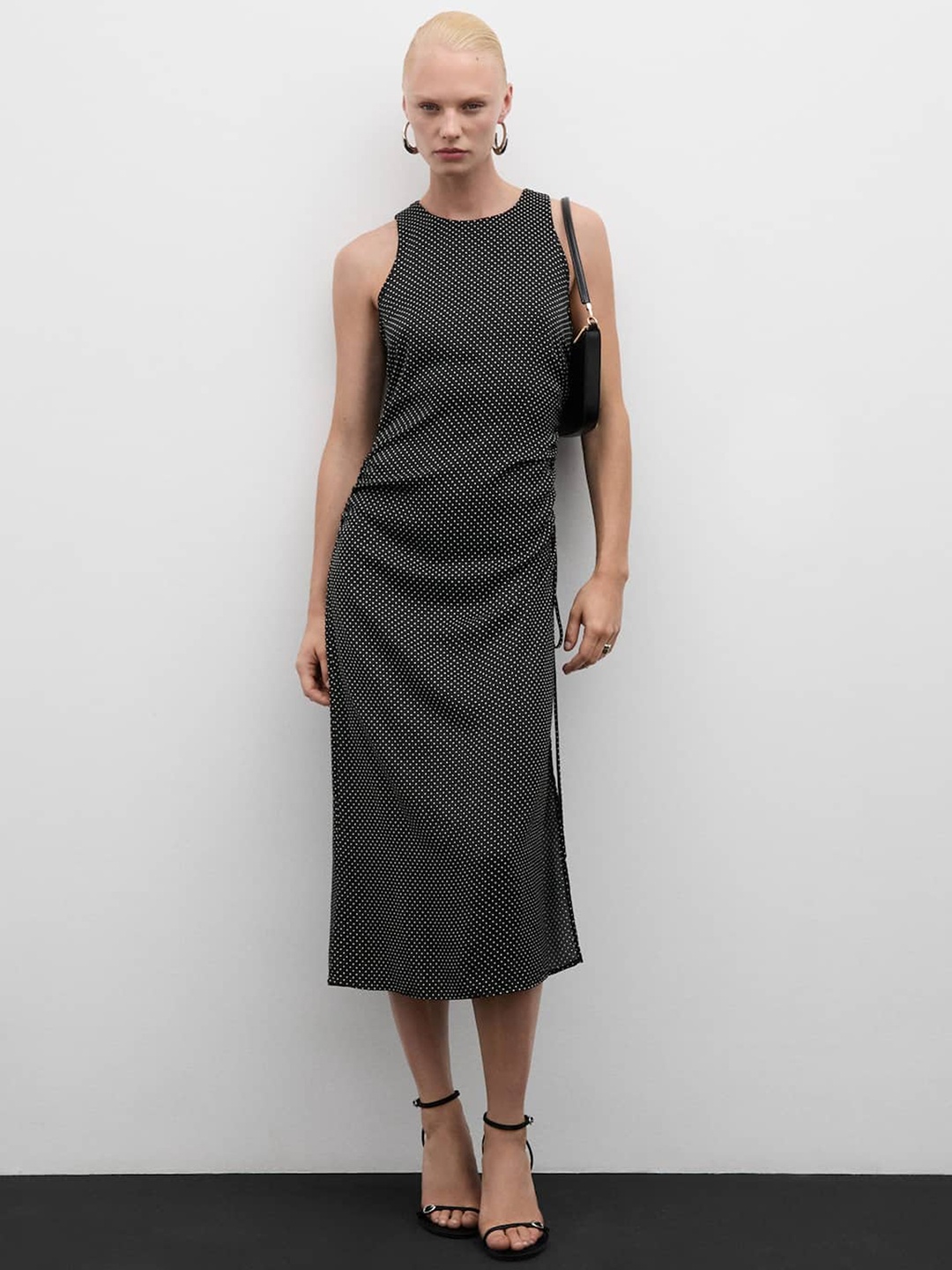 

MANGO Polka Dot Print Sheath Maxi Dress, Black