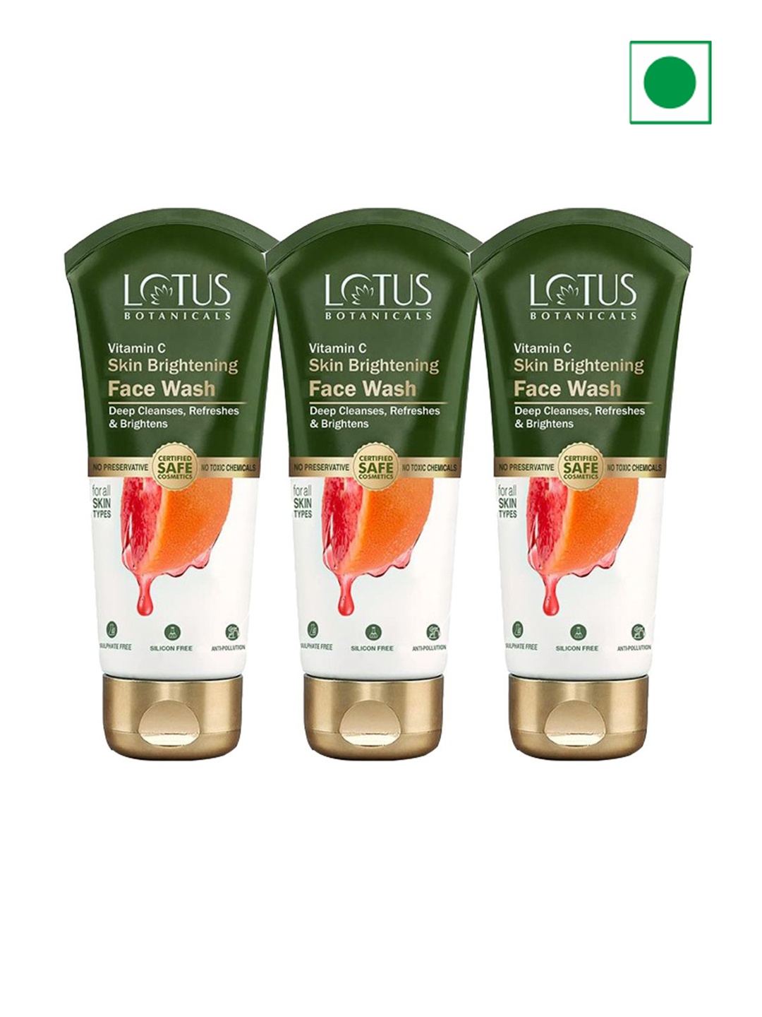 

Lotus Botanicals Set Of 3 Vitamin-C Skin Brightening Face Wash- 100ml Each, Green