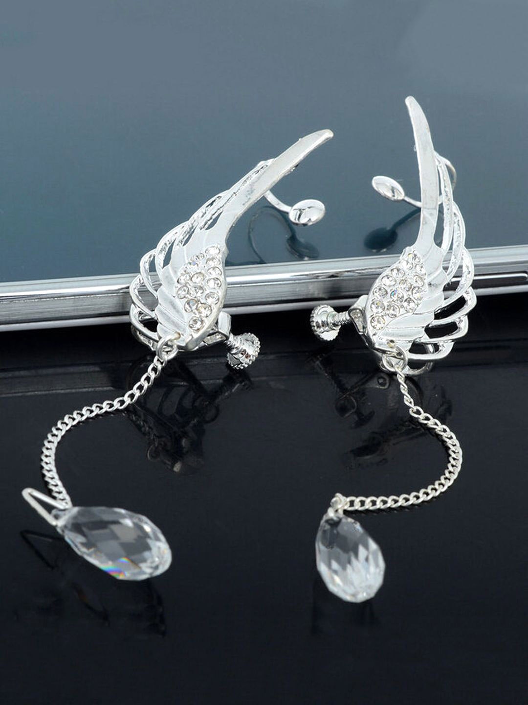 

VAGHBHATT Silver-Plated Contemporary Drop Earrings