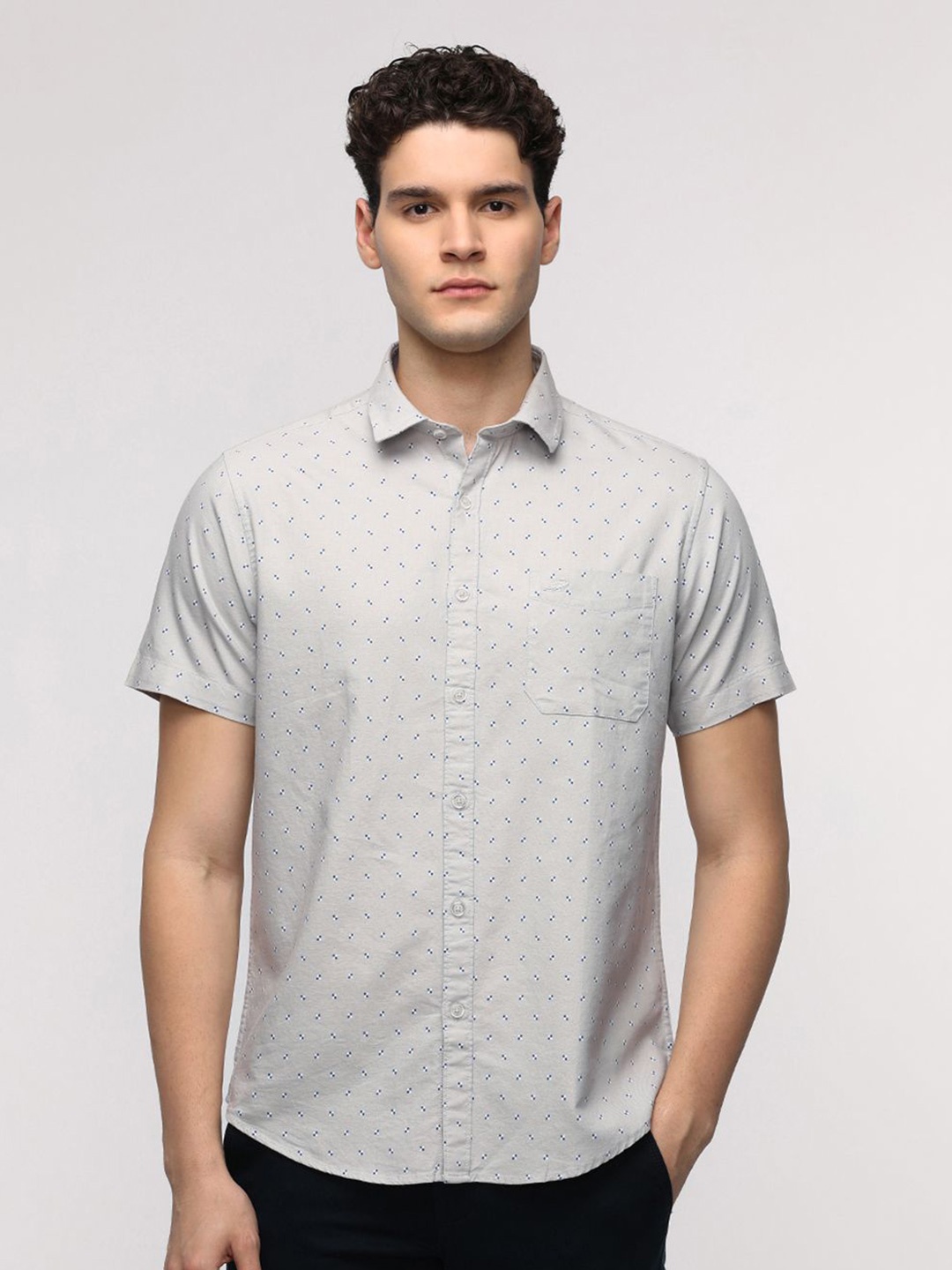 

Crocodile Sport Comfort Micro Ditsy Printed Pure Cotton Casual Shirt, Grey