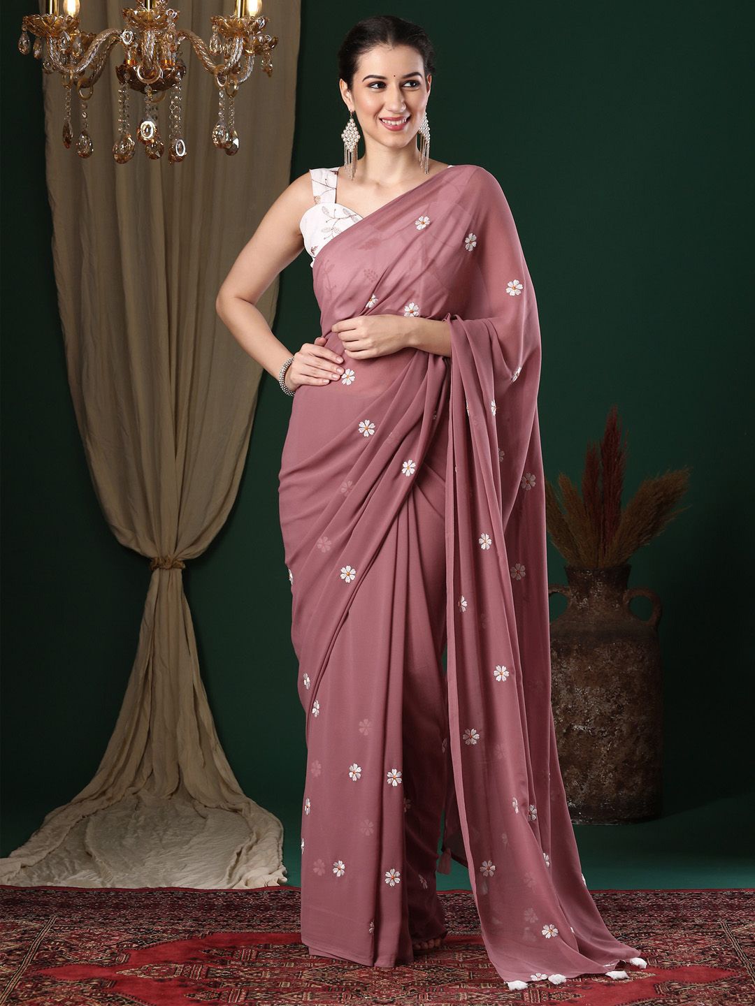 

KALINI Floral Embroidered Saree, Rose gold