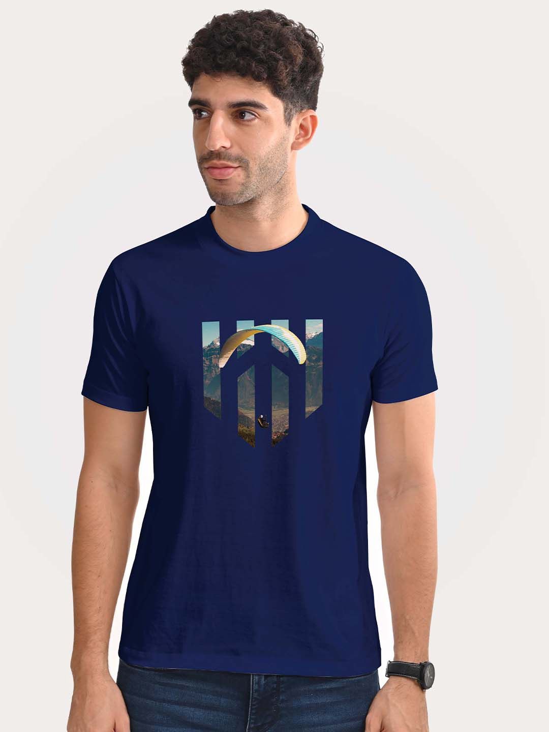 

Aero Armour Unisex Graphic Printed Round Neck Cotton T-Shirt, Navy blue