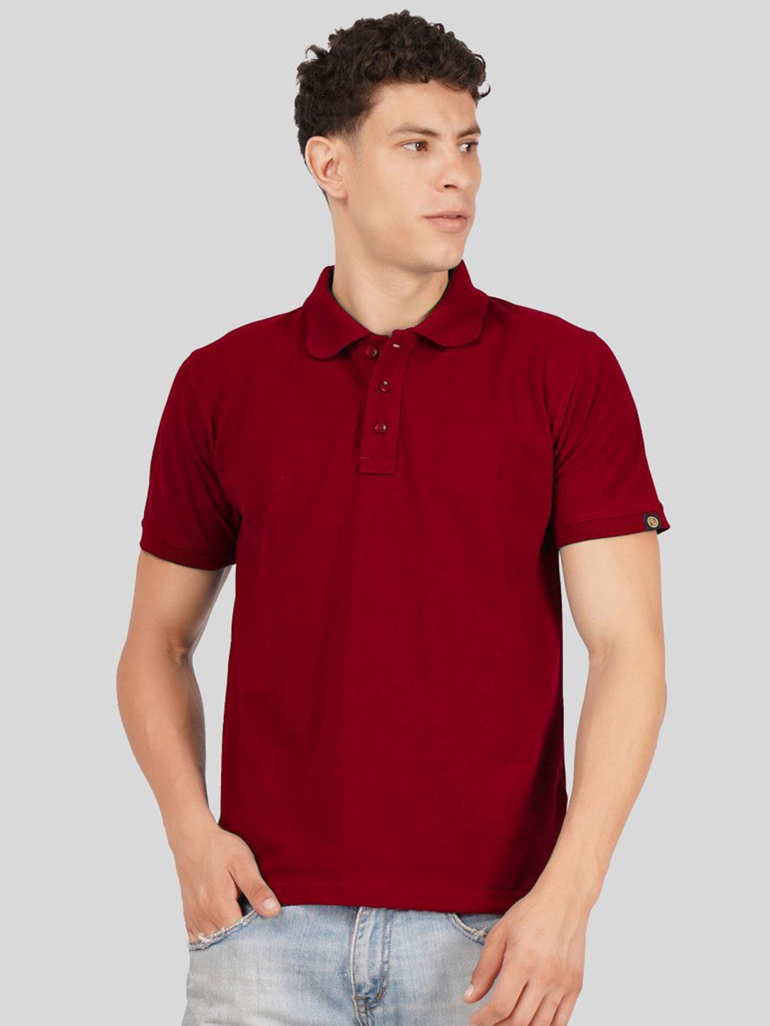 

Greylongg Men Solid Polo Collar Cotton T-shirt, Maroon